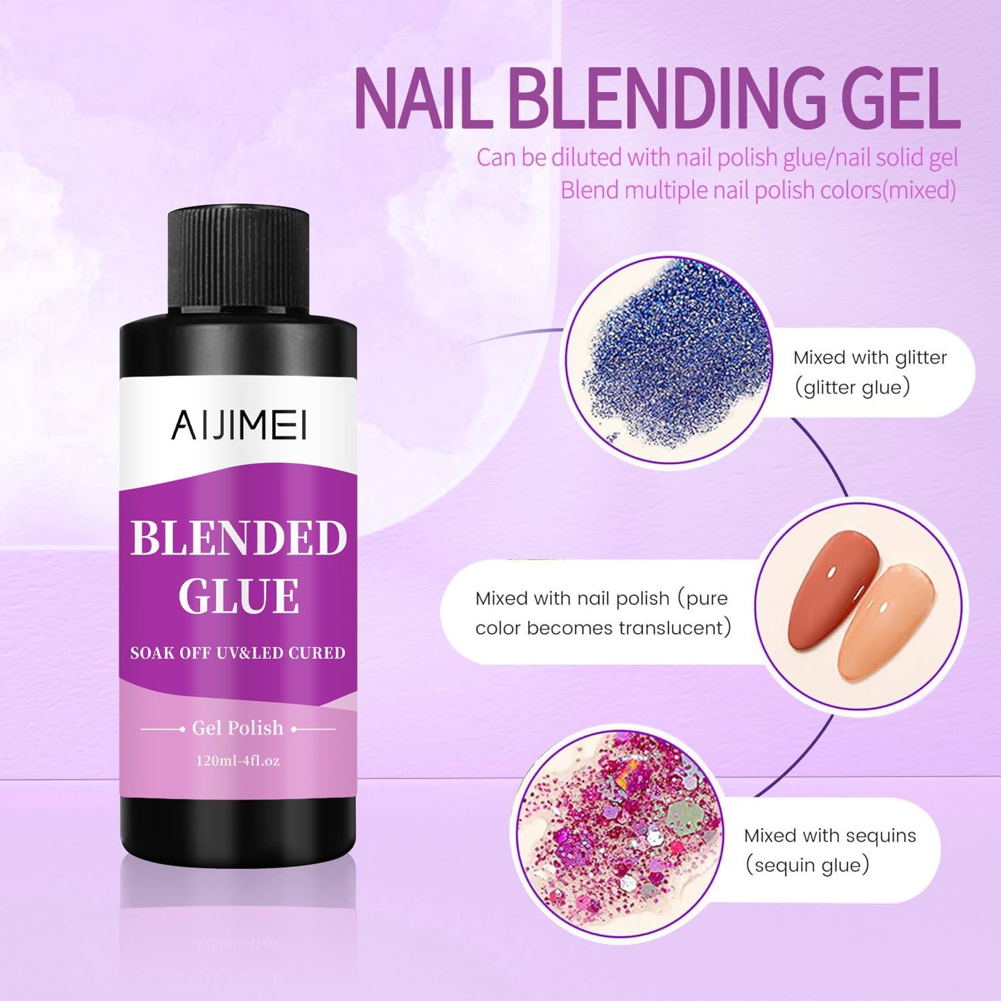 AIJIMEI 4fl.oz Clear Nail Blending Glue, Nail Polish Thinner Glue for Blending, diluting, Mixing Glitter Powder Mixer Gel Polish Dilution Color Sequins MixingGlue 120ml for Nail Designer