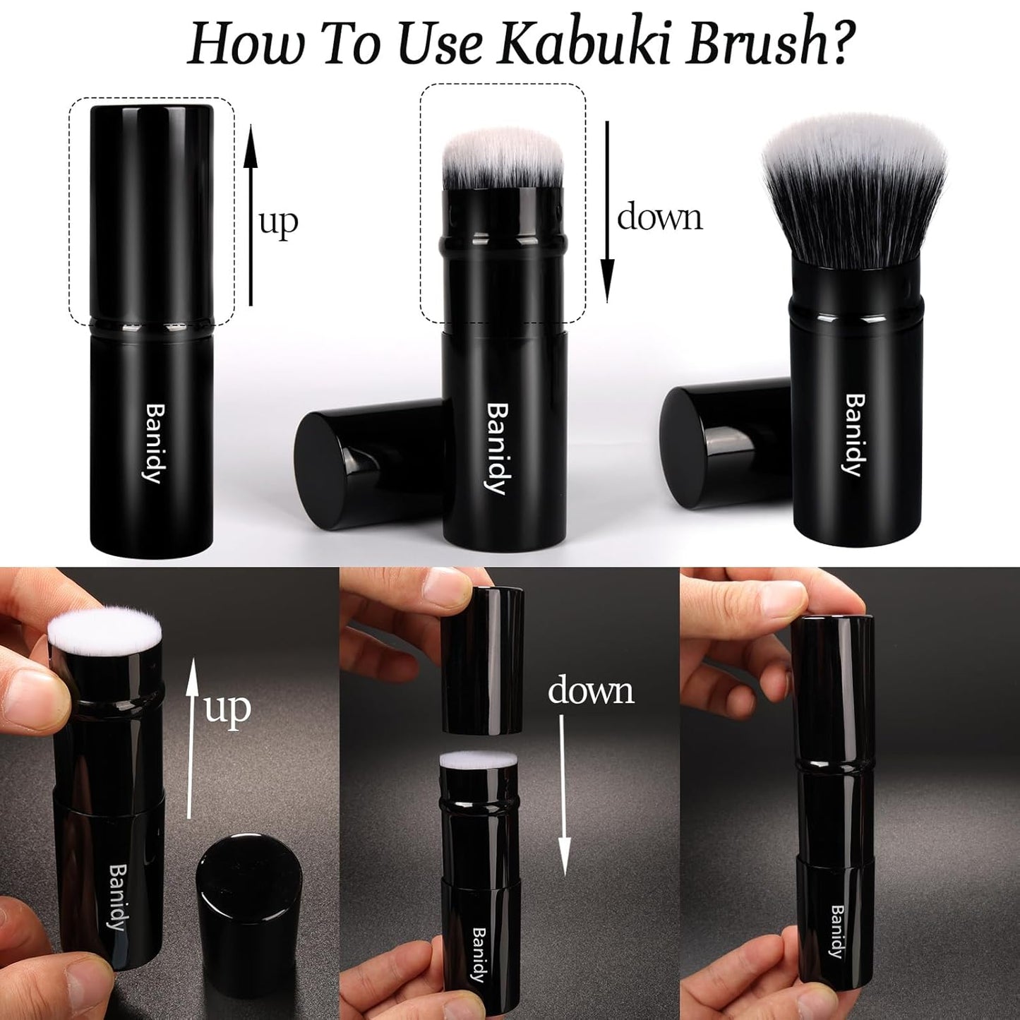 Makeup Brush Kabuki Face Brushes Retractable Travel Blush Kabuki Brush Portable Flawless for Foundation, Powder Blush, Bronzer, Buffing, Liquid, Cream, Cruelty Free with Cover