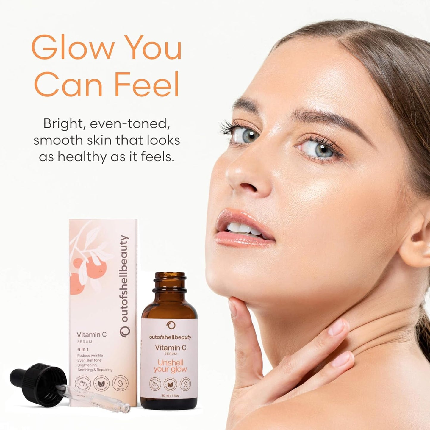 Vitamin C Serum for Face by Outofshell Beauty – 4-in-1 with Real Retinol, Hyaluronic Acid, Niacinamide – Brightening, Evens Skin Tone, Lightweight, No Irritation