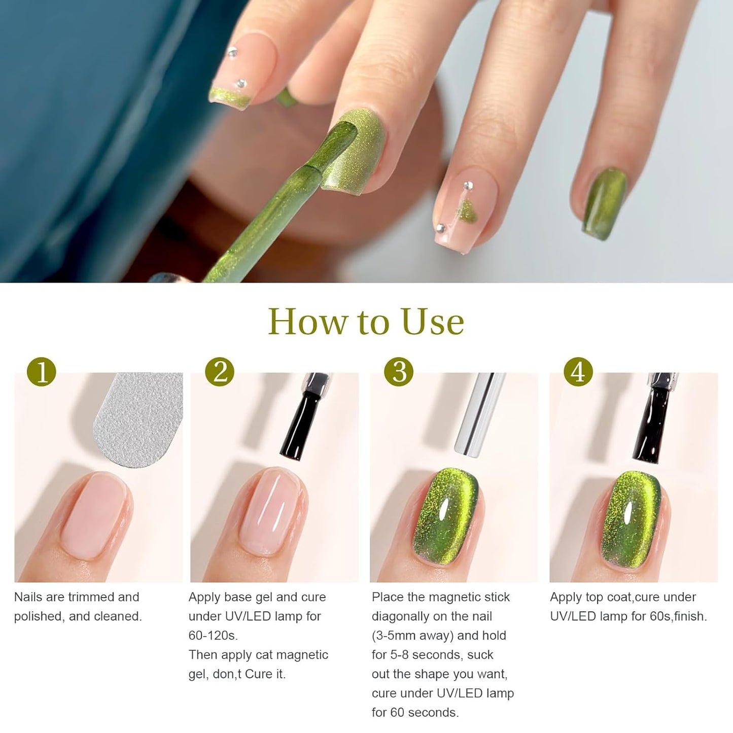 2PCS 15ml Cat Eye Gel Nail Polish, Glitter Holographic Nail Polish with Magnet Soak Off for DIY Manicure 18, Reflective Translucent UV Gel for Nail Art