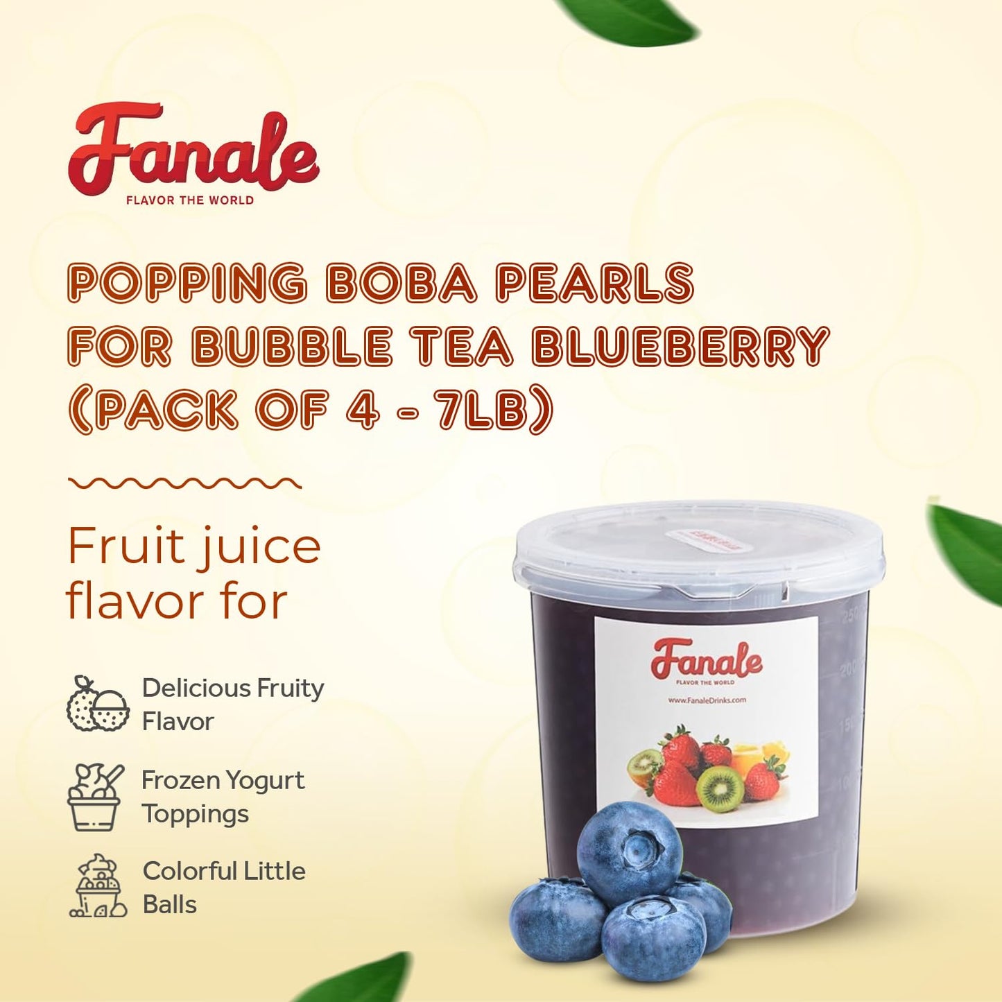 Fanale Blueberry Popping Boba Pearls, Vegan, Non GMO, Gluten Free, Fat Free, Perfect for Bubble Tea, Smoothies, Ice Cream, Desserts, and Beverages.