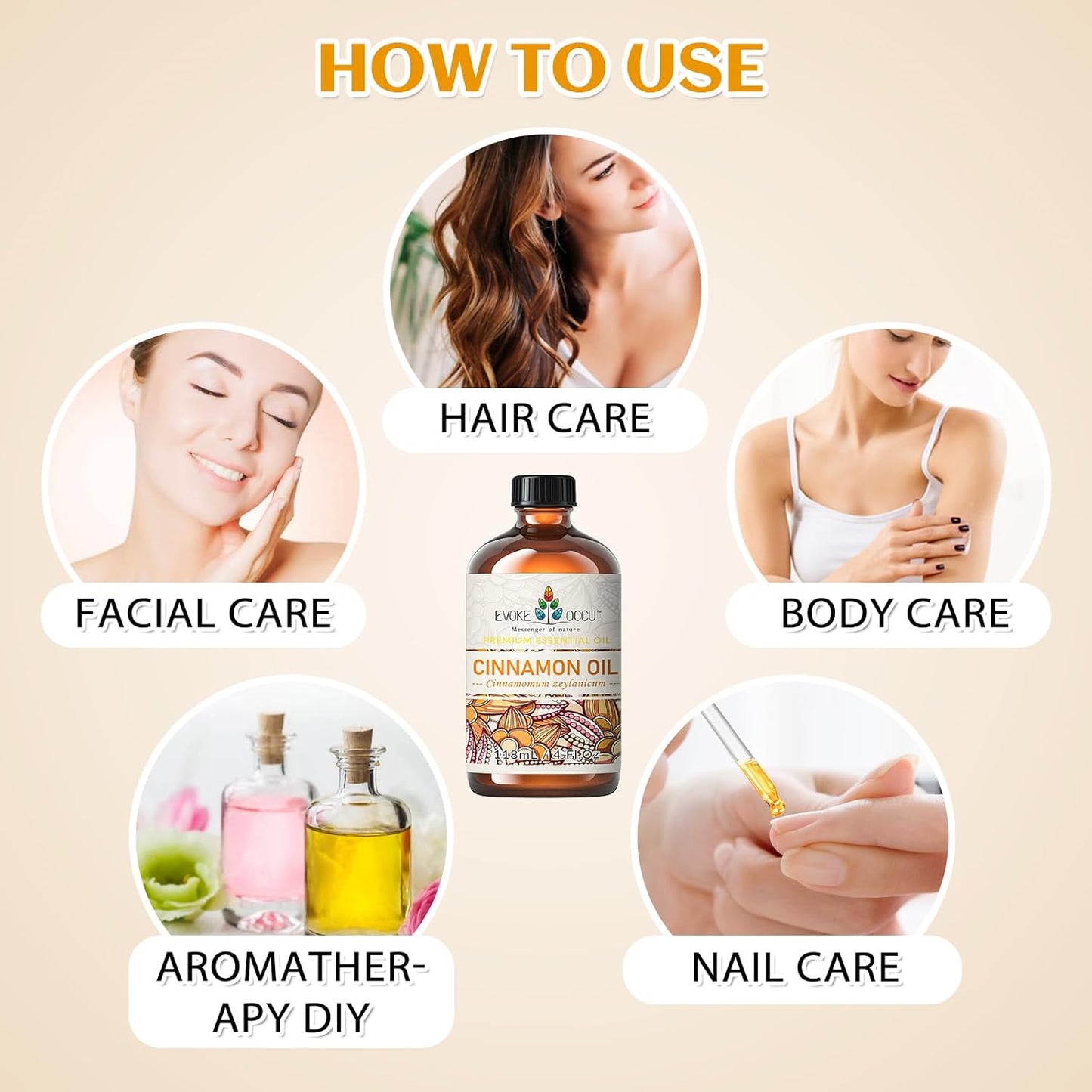 EVOKE OCCU Cinnamon Essential Oil - Warm Fall Scent for Diffuser, Spray, Soap, Candles, Hair & Skin Care - 3.38 Fl Oz