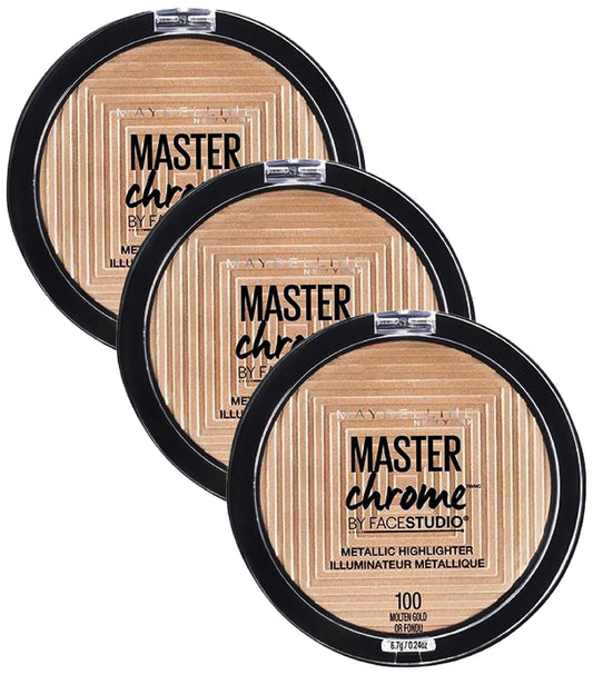 Maybelline Master Chrome Metallic Highlighter Powder, Molten Gold, 1 Count (Pack of 3)
