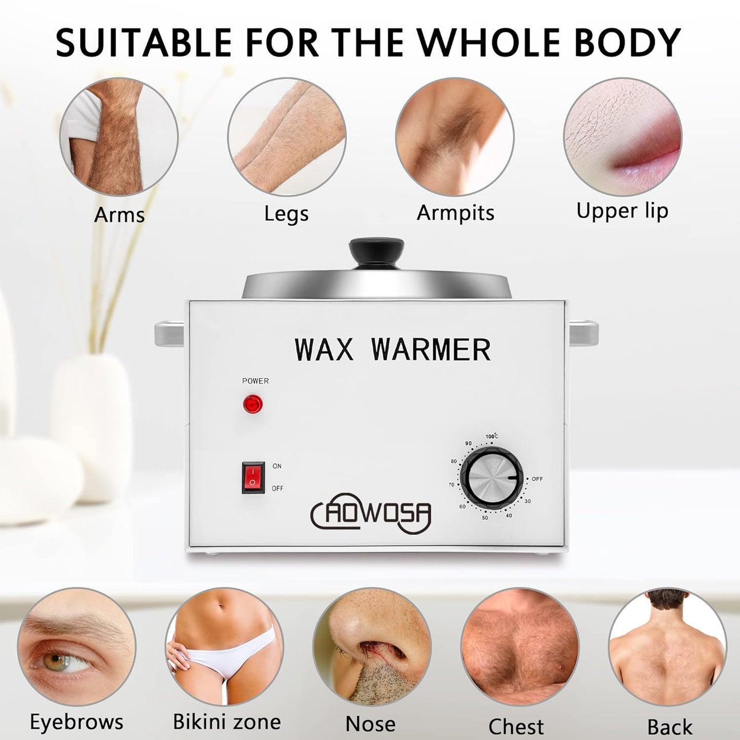 Large Single Wax Warmer Professional 3L Electric Wax Heater Machine Hold 5.5 Lbs Wax for Hair Removal, Large Wax Pot Paraffin Facial Skin Body SPA Salon Equipment with 100 Wax Sticks