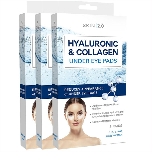 Hyaluronic Acid and Collagen Under Eye Patches - Anti-aging, Reduces Under Eye Bags & Wrinkles, Firming & Hydrating Under Eye Pads - Cruelty Free Korean Skin Care - All Skin Types - 15 Pairs