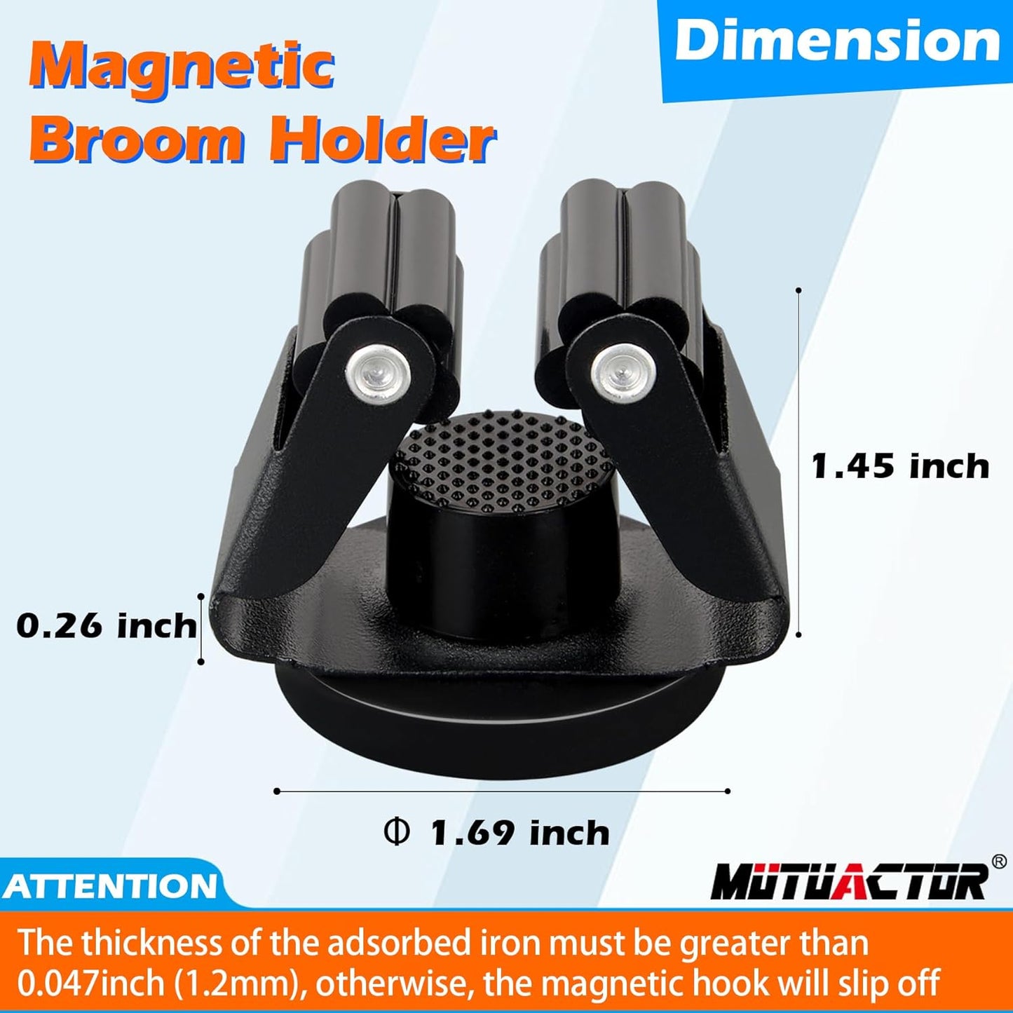 MUTUACTOR Magnetic Broom Holder Heavy Duty,12lbs Magnetic Mount Broom and Mop Holder with Utility Grippers,2PCS Non-scratch Magnetic Tool Holder for Work Garage Laundry Kitchen RV Van Accessories