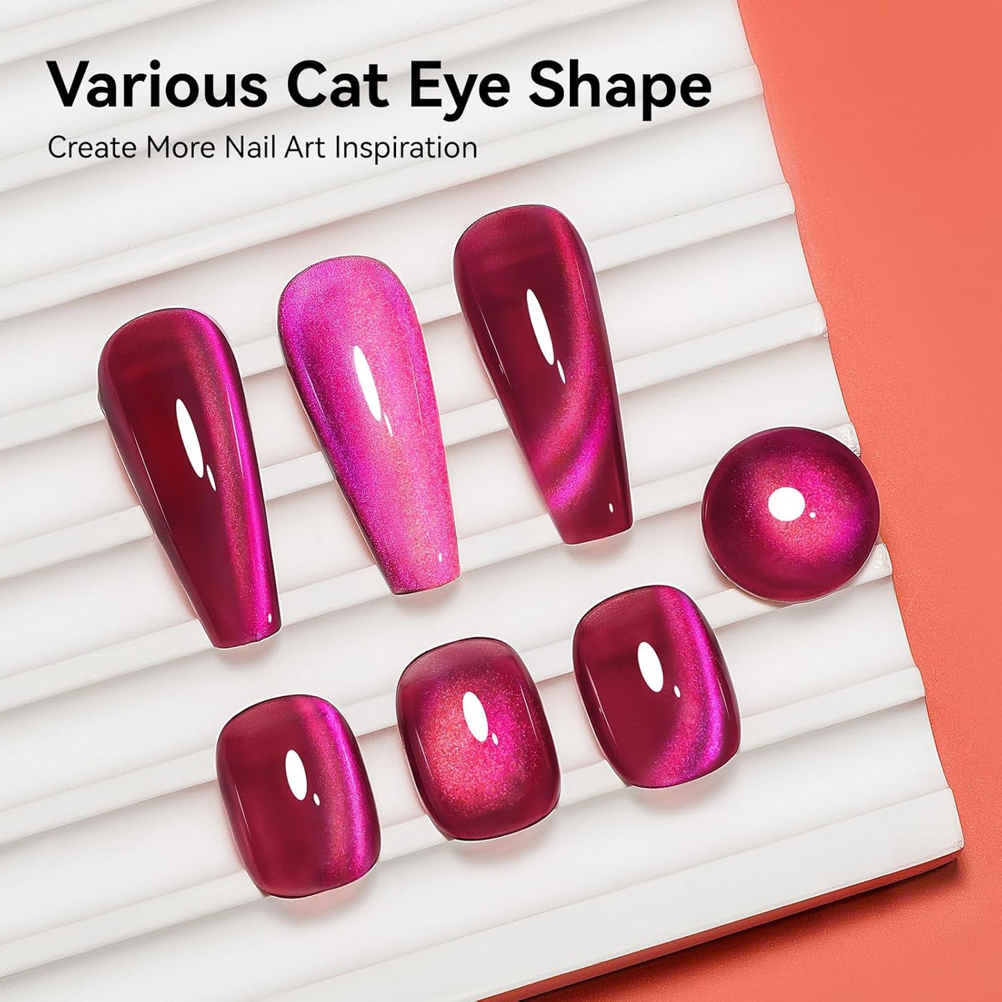 Cat Eye Gel Nail Polish, Magentic Nail Polish With Magnet Red Pink Double Magic Effect, Jelly Color Glitter Shimmer UV Gel Holographic For Salon DIY At Home