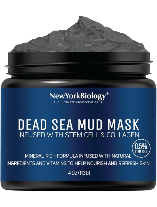New York Biology Dead Sea Mud Mask for Face, Body | with Stem Cell and Collagen | Spa Quality Pore Refiner for Oily Skin | Natural Skincare for Women, Men | Tighten Skin | 4 oz