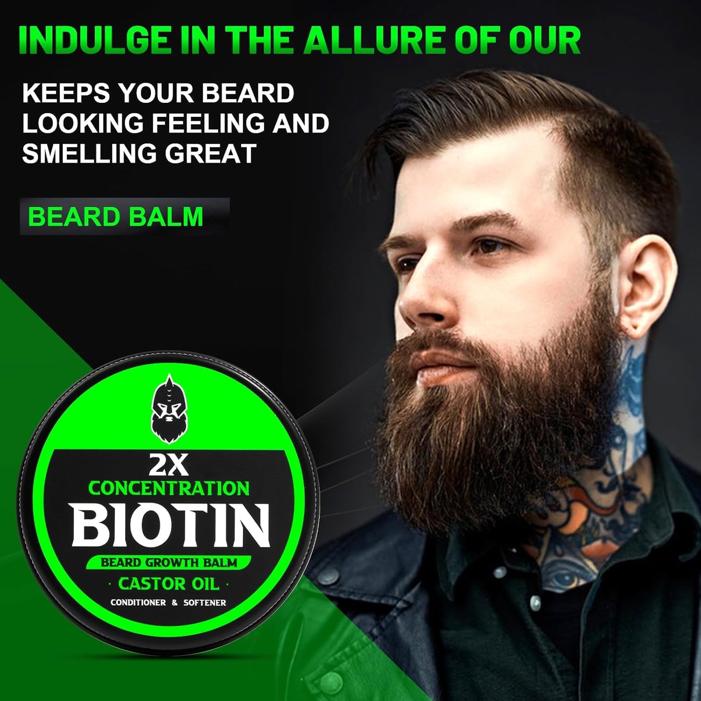 Beard Balm, 2X Thickening Biotin, with Castor Oil and Argan & Jojoba Oils, Promotes Beard Growth, Styles, Strengthens & Softens Beards & Mustaches, 2 Ounce, Vanilla, Cedar, Orange
