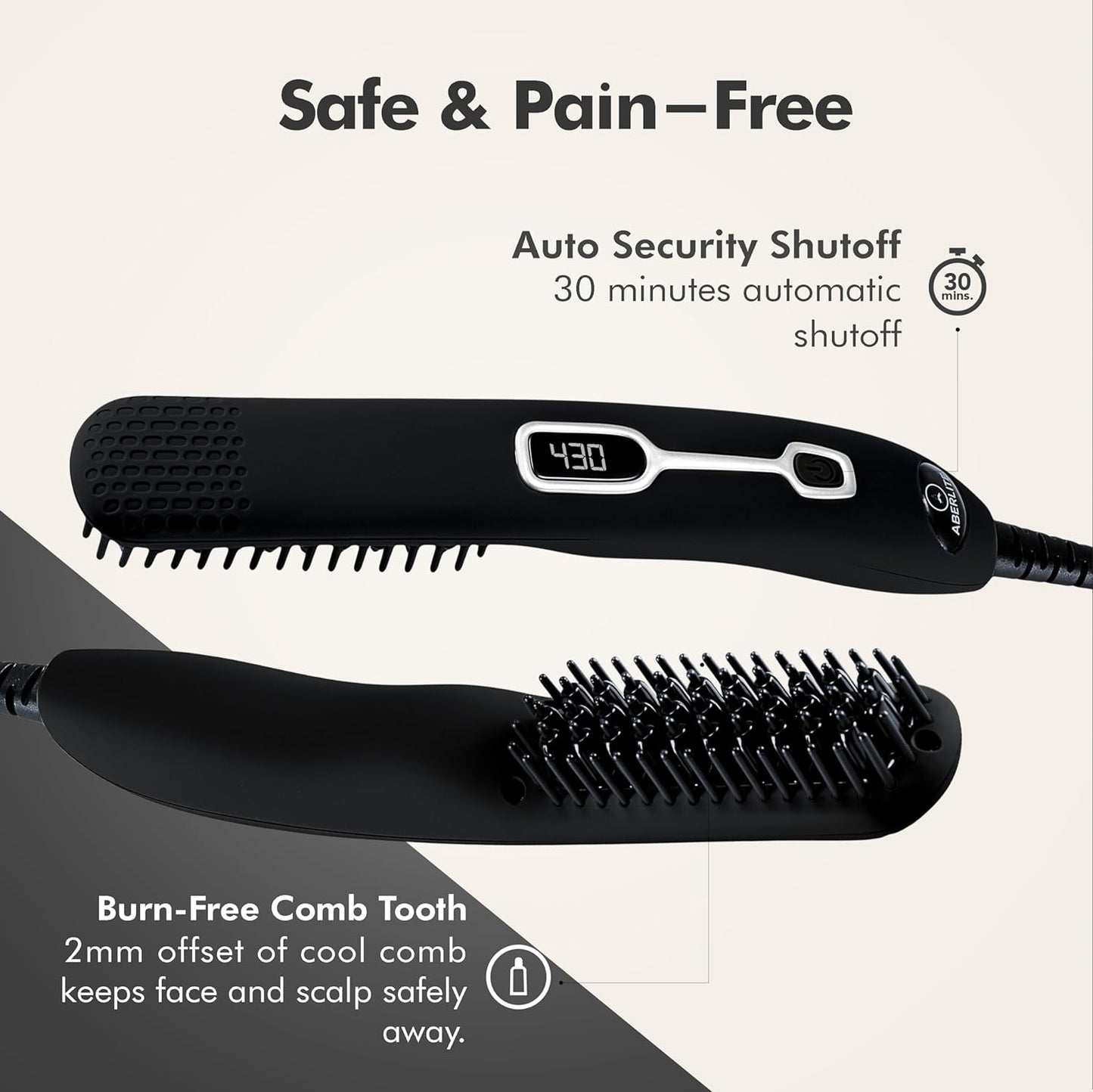 Aberlite EDC - Men's Professional Heated Beard Straightening Brush and Grooming Tool (for 0.5 inch plus Beards) (Black)