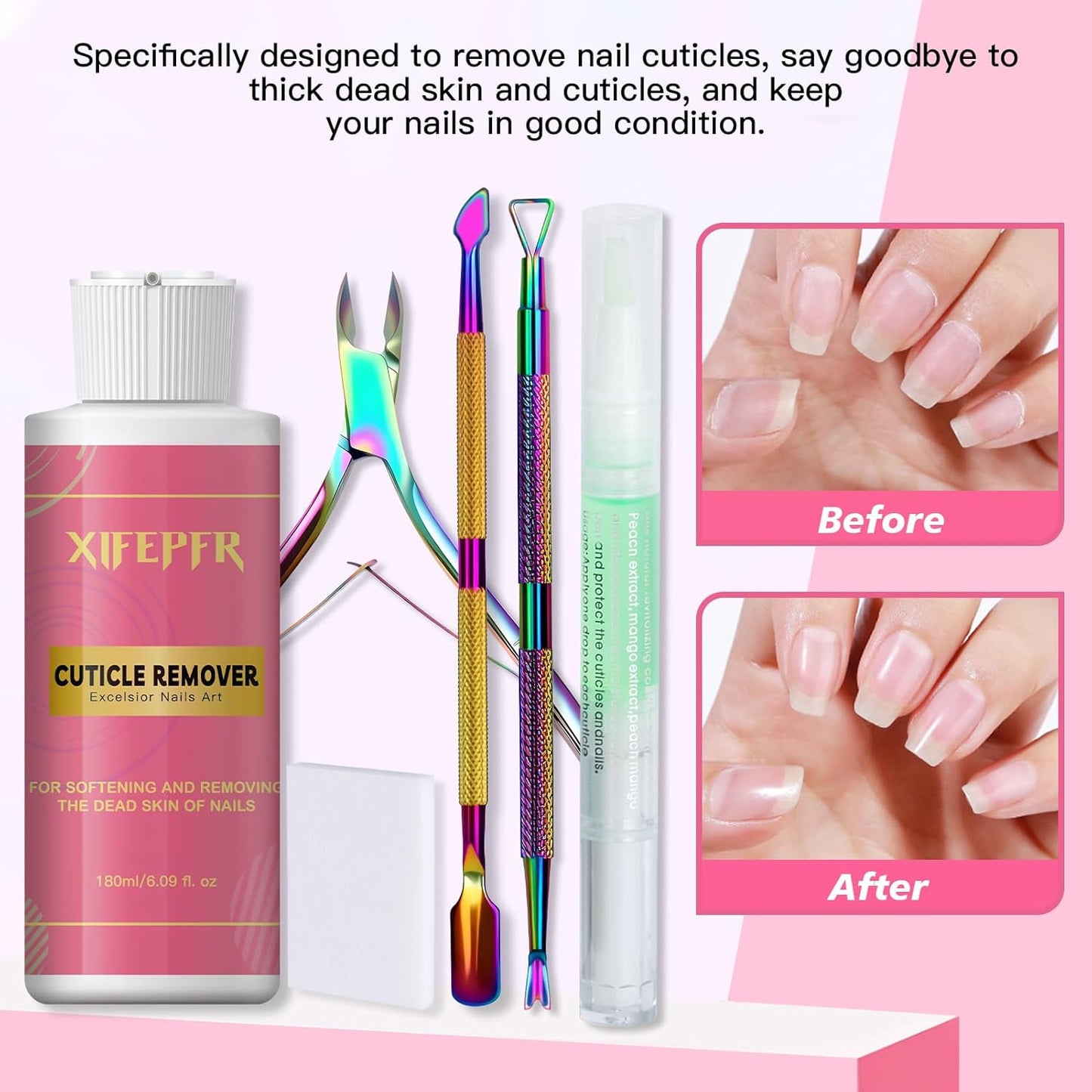 Cuticle Remover Kit - 6.09 Oz Cuticle Remover Cream with Cuticle Trimmer, Cuticle Nipper, Cuticle Pusher, Cuticle Oil Pen for Professional Manicure Nail Cuticle Care Home DIY, Gifts for Women