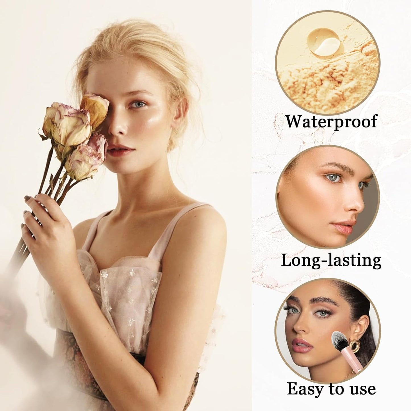 Lightweight Setting Powder,Waterproof Oil Control Translucent Face Powder,Smooth Long Lasting Matte Finish Loose Powder with Face Makeup Brush & Powder Puff（Natural Color）