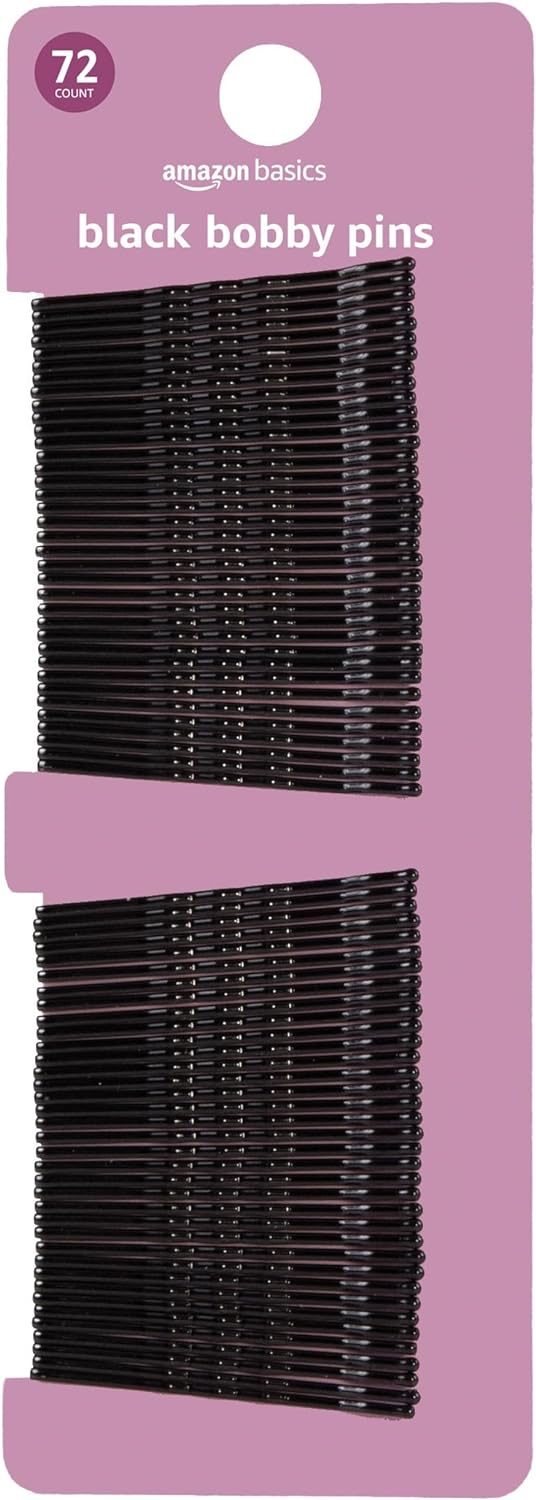 Amazon Basics Bobby Pins, Black Hair Pins for all Hair types, 72 Count
