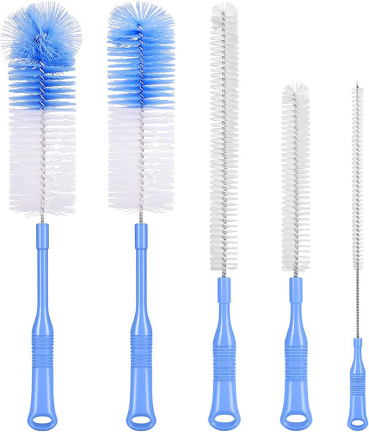 Bottle Brush Cleaner 5 Pack - Long Handle Water Bottle and Straw Cleaning Brush Set for Washing Narrow Neck Bottles, Sport Bottles, Kombucha, Wine Decanter, Flask, Beer Brewing Supplies