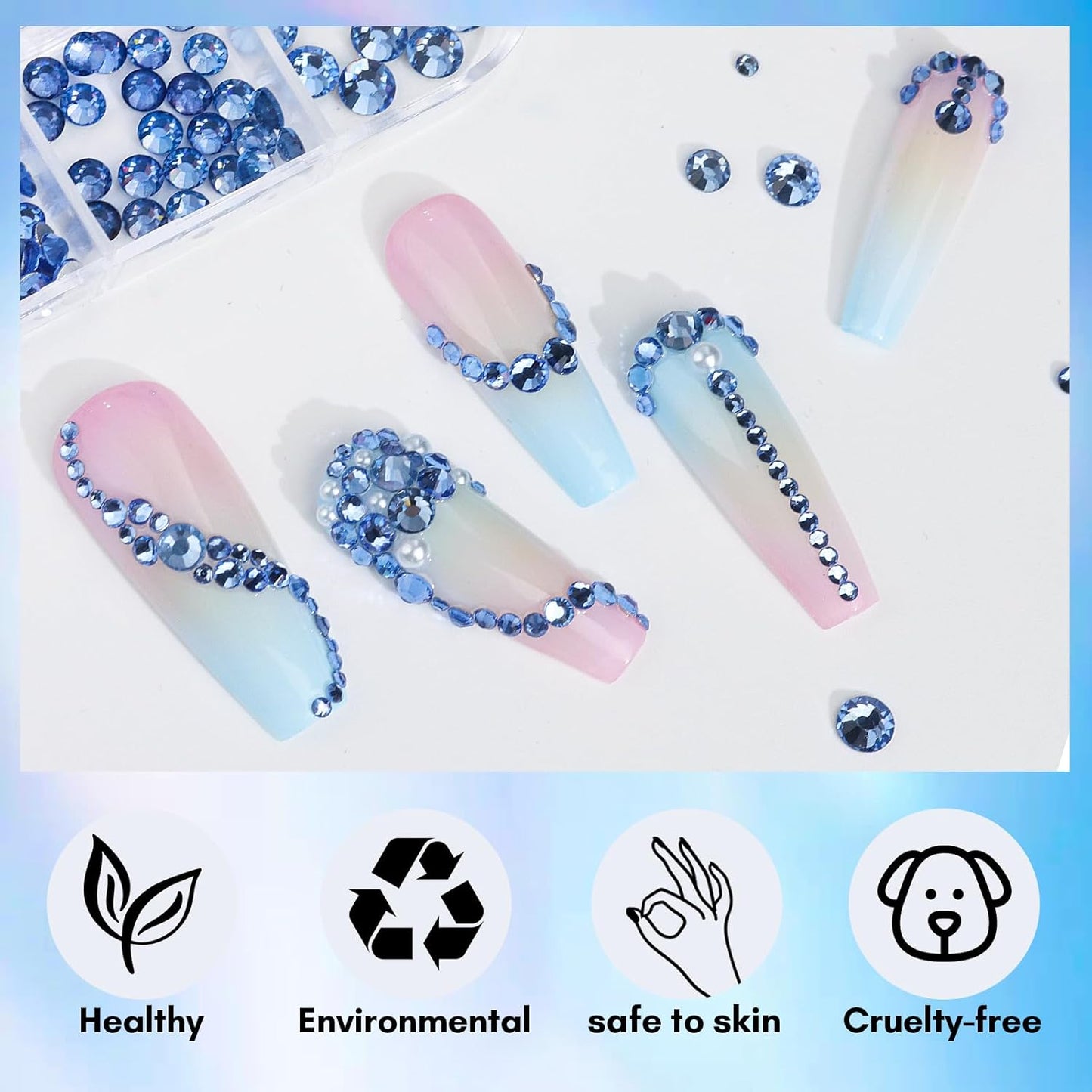 Makartt Blue Nail Rhinestones Flatback Rhinestones Multi-Size Round Crystal Glass Nail Charms Diamonds Nail Jewels for DIY Crafts Makeup Nail Art Supplies Accessories Christmas Gift