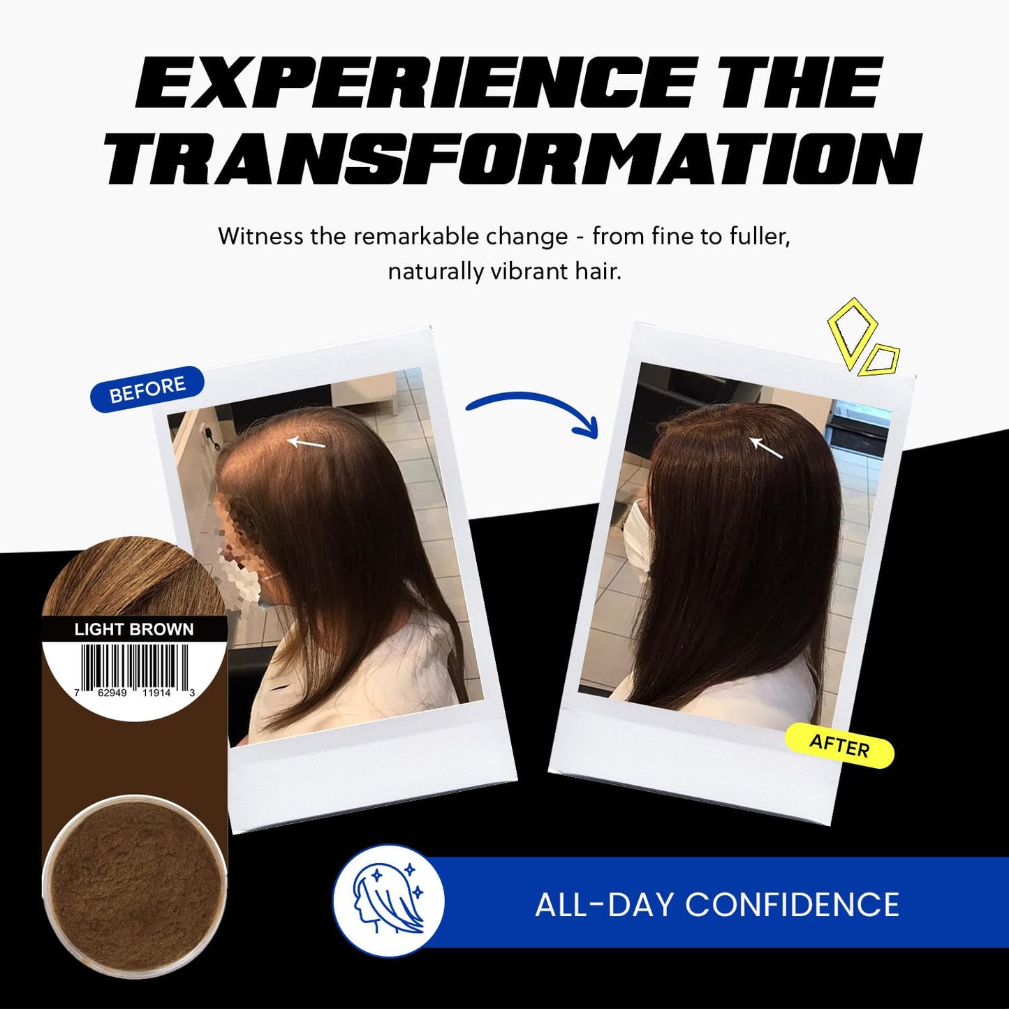 PrimeLook Hair Building Fibers, Luxurious Building Fibers for Thinning Hair, Superior Formula for Men & Women, Instant Volume, Matches Colors (27.5g, Light Brown)