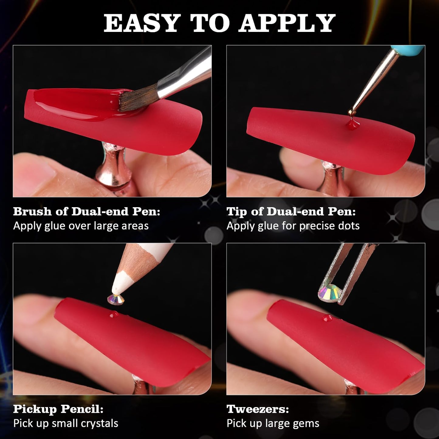 Rhinestones for Nails, Manicure Gem, Flatback Glass Crystal AB + Transparent Clear Gemstones and Colorful Resin Beads, 2-5mm Round Gems for Professional Salon DIY Nail Art with Pickup & Dotting Tools