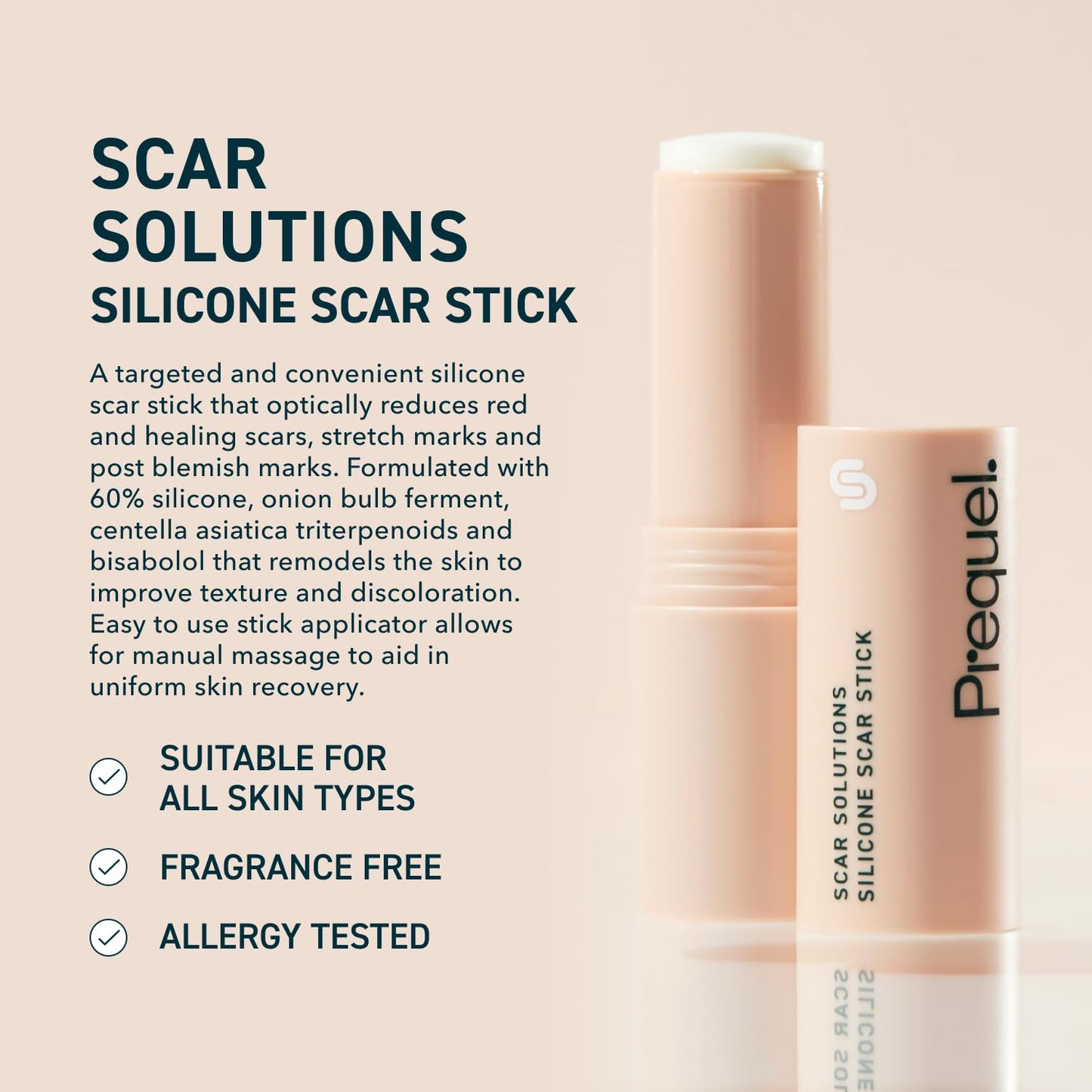 Skin Scar Solutions 60% Silicone Scar Stick. Thick Solid Velvety Film for Scars. Formula Infused with Centella Asiatica Extracts and Vitamin E. Soothing and Occlusive
