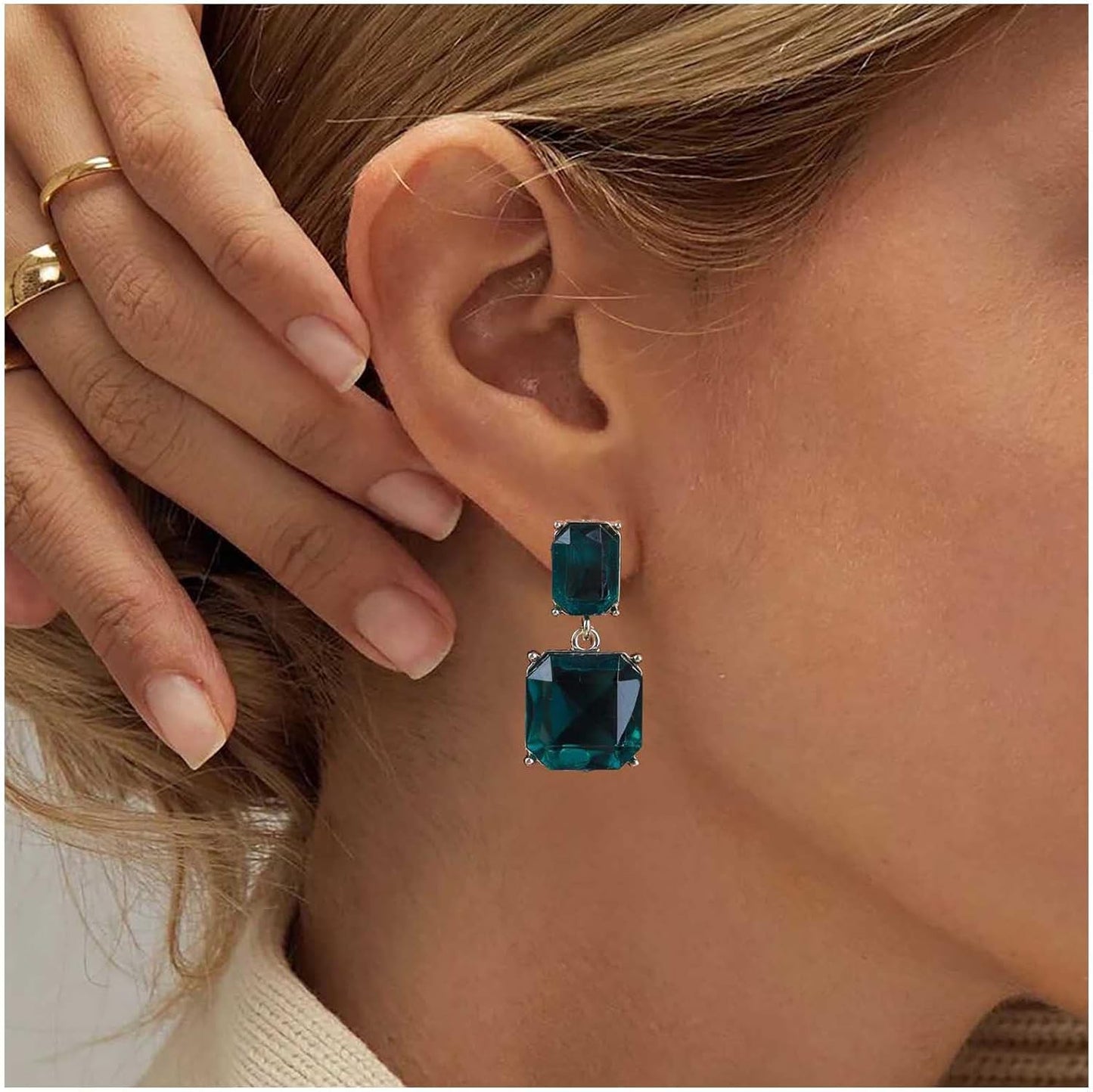 Vintage Emerald Square Earrings Green Emerald Drop Earrings Geometric Emerald Earrings Luxury Wedding Green Crystal Stud Earrings Jewelry for Women