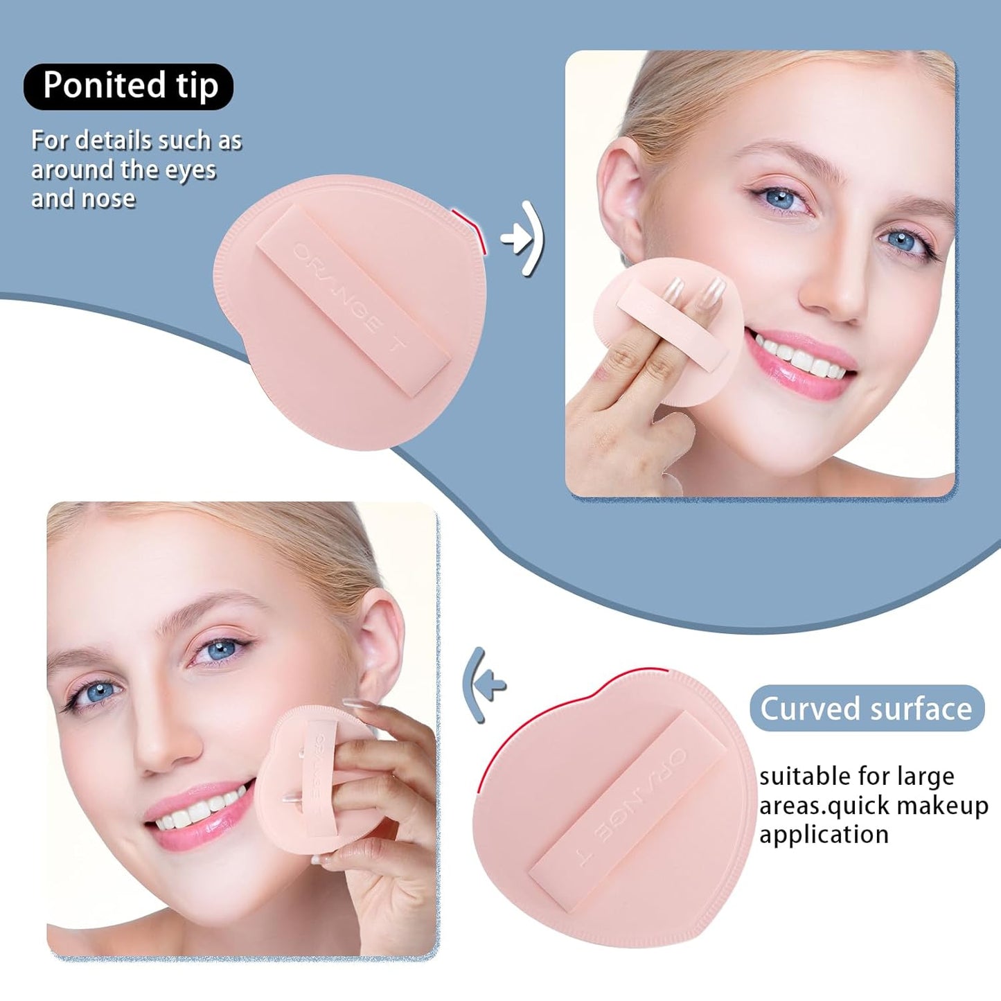 Lilystar 2Pcs Powder Puff Face Soft Makeup Sponge, Soft Triangle Powder Puffs Makeup Sponge Applicator Air Cushion Powder Puff for Liquid Foundation, Cream, Powder, Concealer (Blue,Pink)