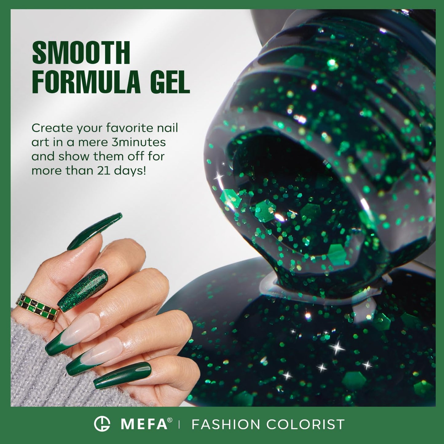MEFA Green Gel Nail Polish, 6 Colors Green Glitter Nail Polish Gel Dark Avocado Sage Evergreen Sparkle nail Polish Set Soak Off Nail Art DIY Salon Manicure Nail Art Gifts for Women