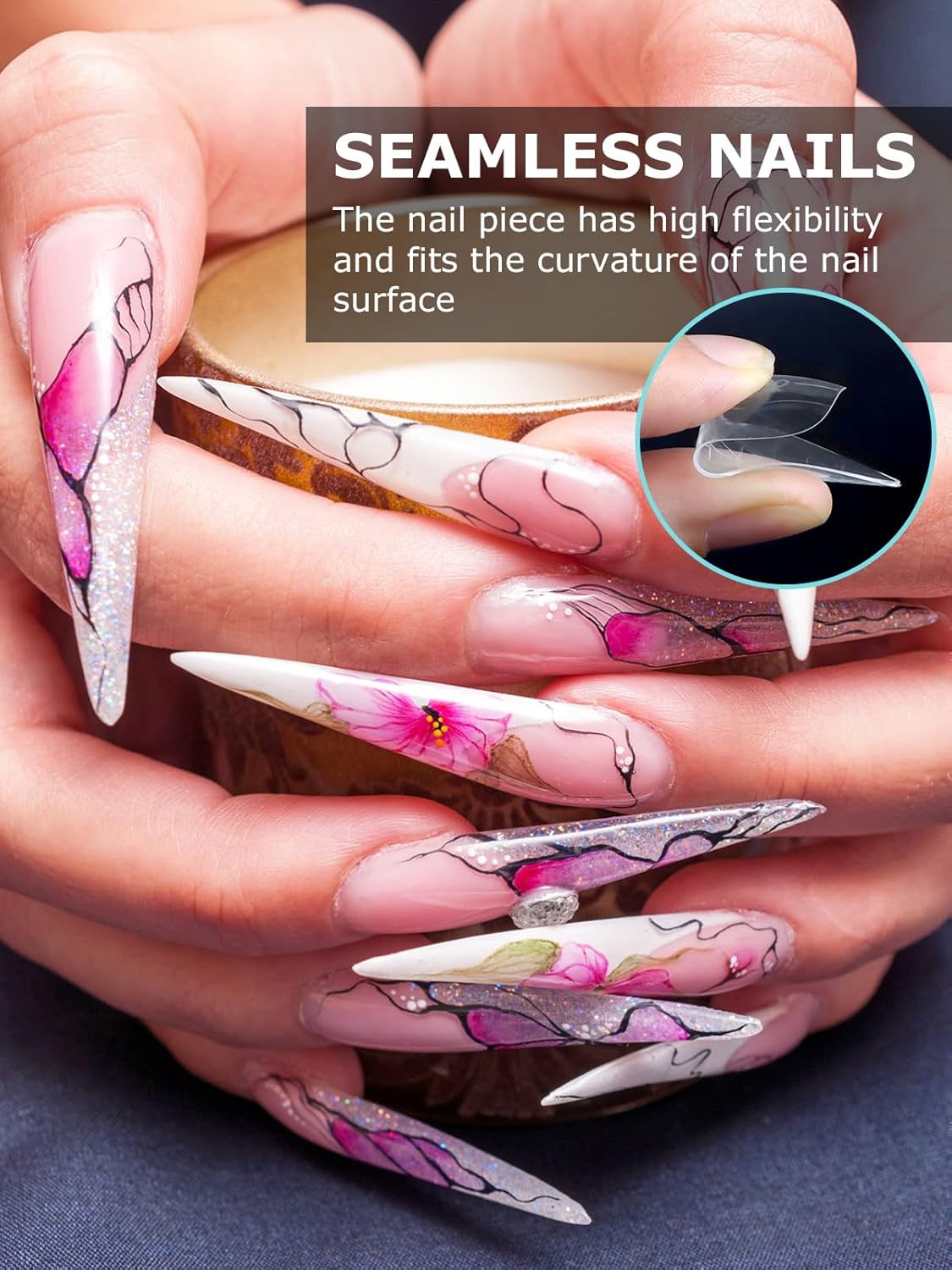 EBANKU Dual Nail Forms for Poly Extension Gel, 450 PCS Pink Nail Forms Reusable Acrylic Nail Molds Sets, 15 Sizes Nail Extension Forms for Builder Gel Manicure Nail Art Design Salon DIY