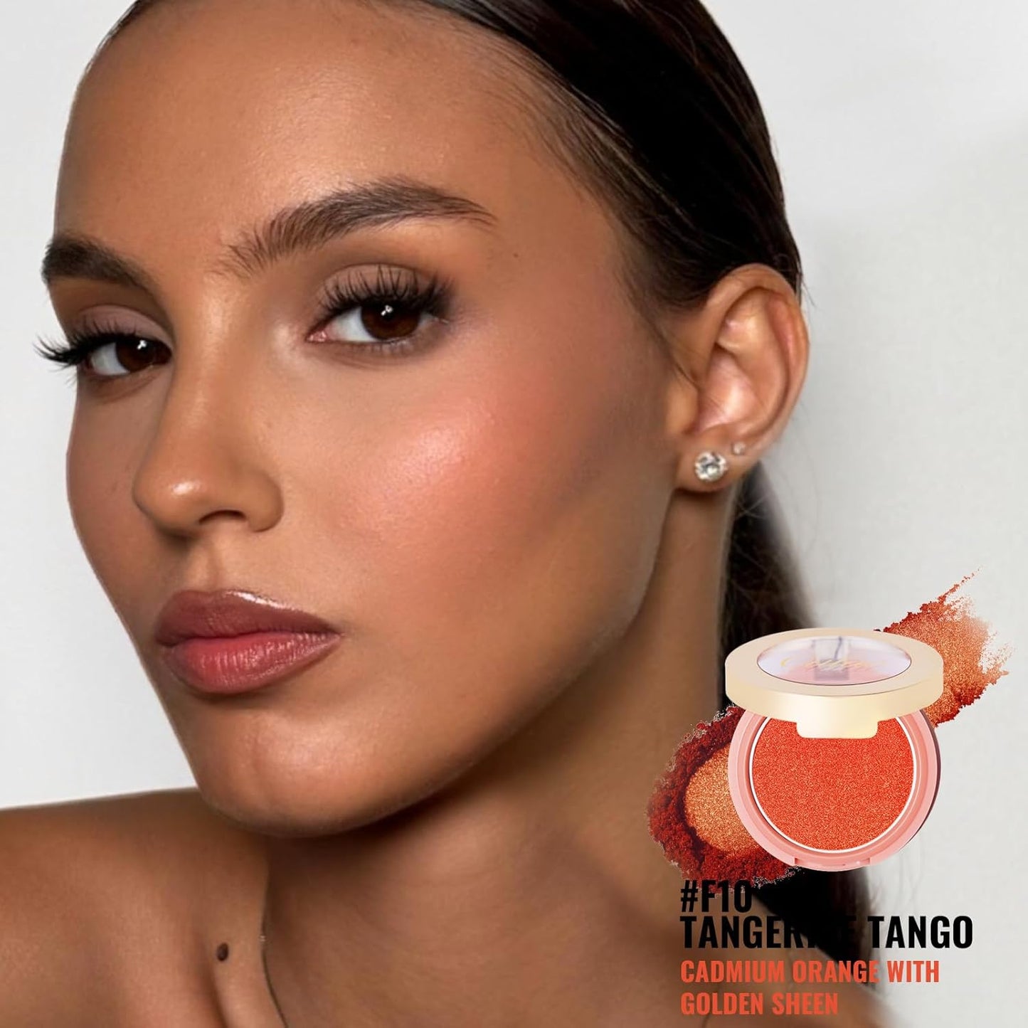 Oulac Orange Luminisers Powdery Blusher for Cheeks Face Glow,Brighten Skin As Highlighter Makeup, Shimmer Blusher,Buildable and Vegan Cosmetics,4.8g F10 Tangerine Tango
