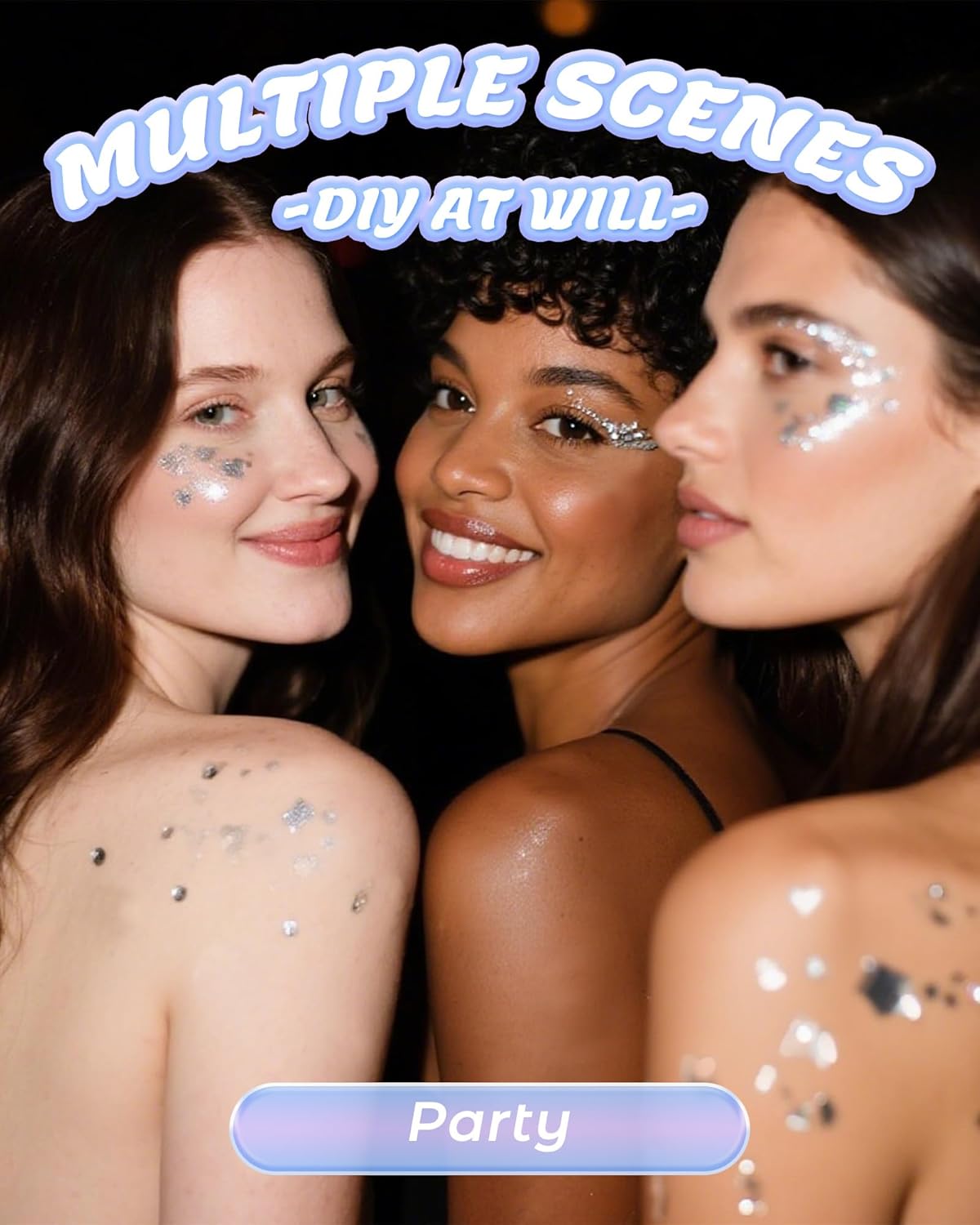 6PCS Silver Face Body Glitter Gel，Holographic Chunky Sequins Body Glitter Paint for Party Singer Concerts Music Festival Rave Accessories for Girls Women Face Body DIY Sparkling Makeup