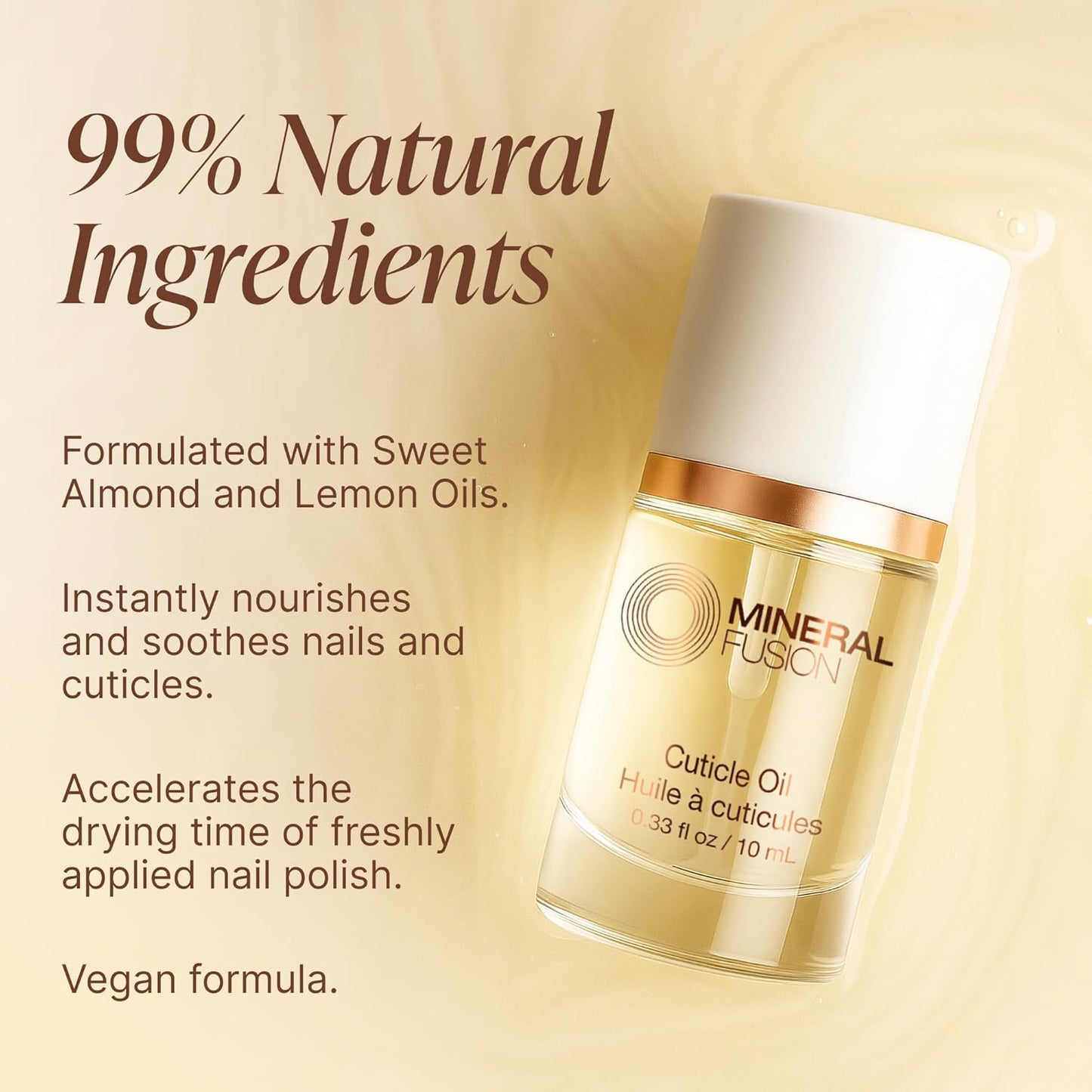 Mineral Fusion Cuticle Oil Nail Treatment - Natural Moisturizer with Vitamin E and Sweet Almond Oil - Softens & Protects Cuticles - Vegan, 99% Naturally Derived Formula - 0.33 oz