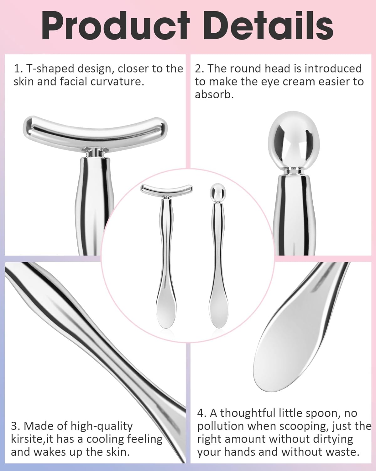 Metal Eye Cream Applicator Tool, Eye Roller for Eyes Puffiness Wrinkle, Facial Massager Tool for Skincare, Eye Cream Scraper Lift Wand Stick with Holder for Women Massager Gift Silver