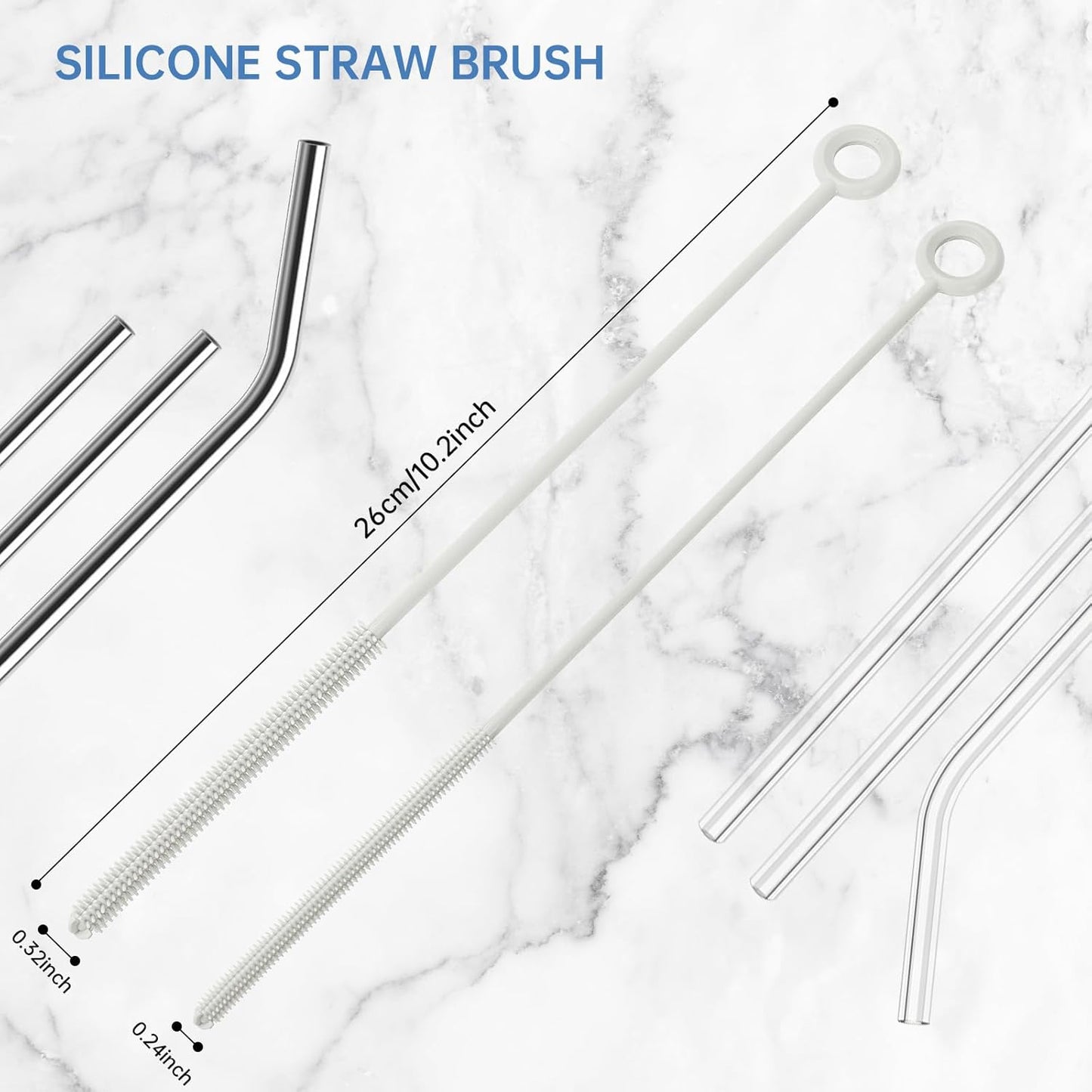 Baby Bottle Brush and Straw Cleaner Brush Set, Extra Long Double-Ended Soft Silicone Brush Cleaner for Baby Bottles, Water Bottles, Cups, Breast Pumps, Detachable & Hangable