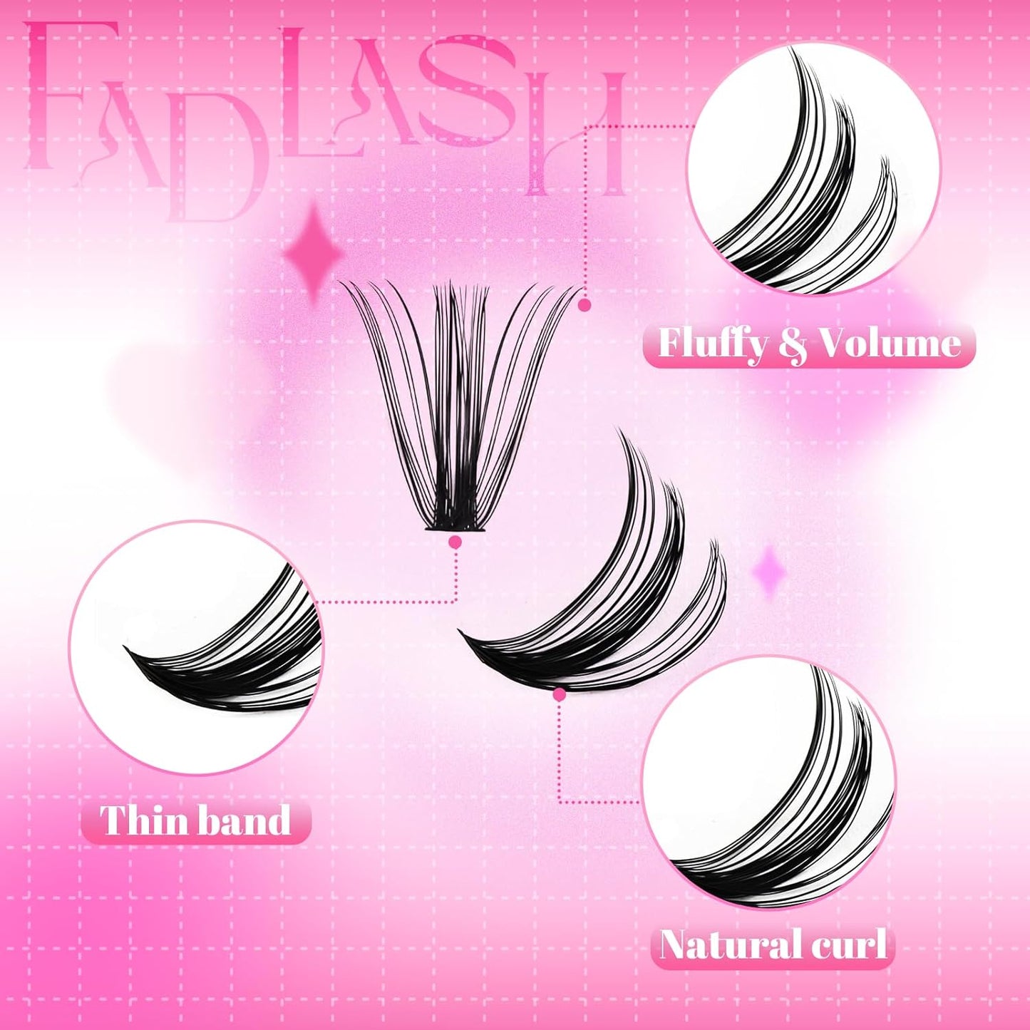 FADLASH Cluster Lashes D Curl Wispy Individual Lashes DIY Eyelash Extension Natural Look Reusable Fluffy Cluster Eyelash Extensions Self Application at Home (50D-0.07D-12-18MIX)