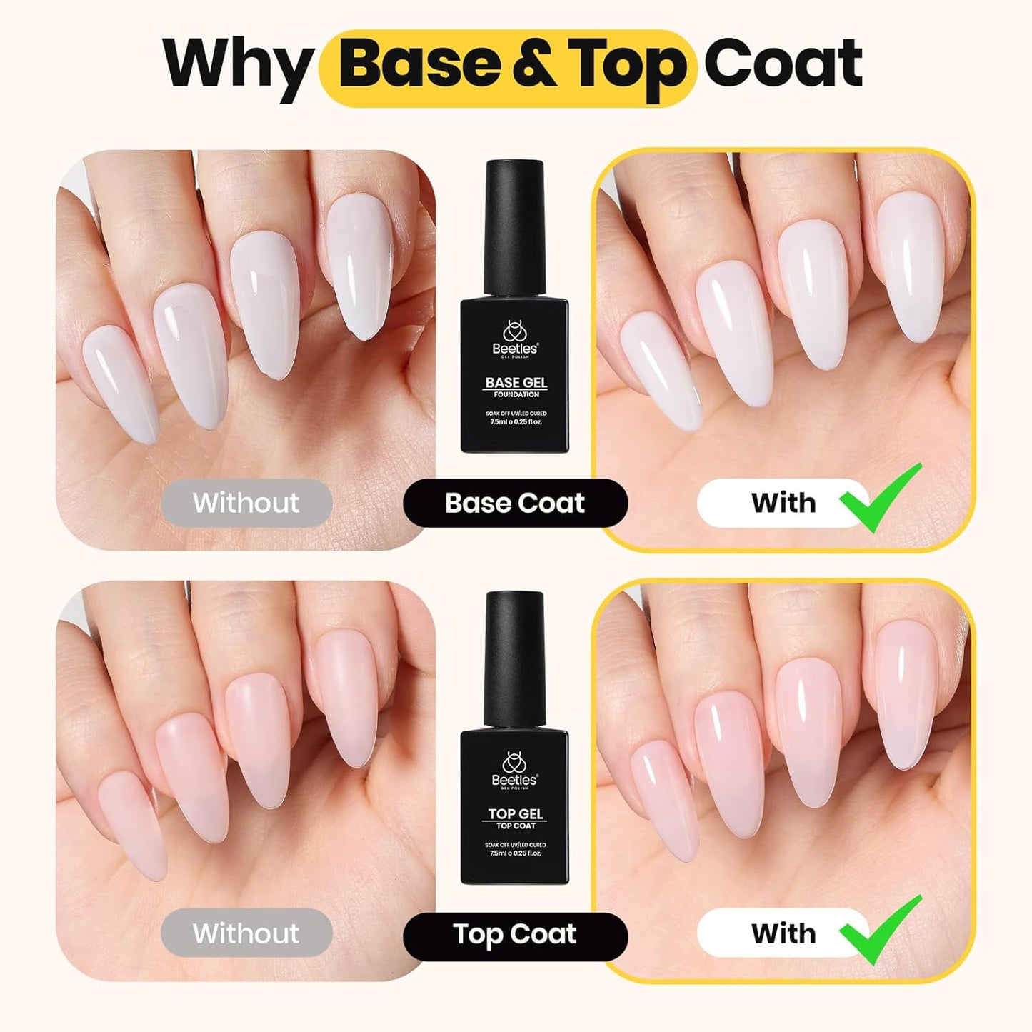 Beetles Builder Gel Set,3 Pcs 8 in 1 Nail Strengthening Apex Building Extension for Beginner DIY Salon at Home,Clear Builder Nail for Nails with Base and Top Coat Gel,UV & LED Lamp Needed