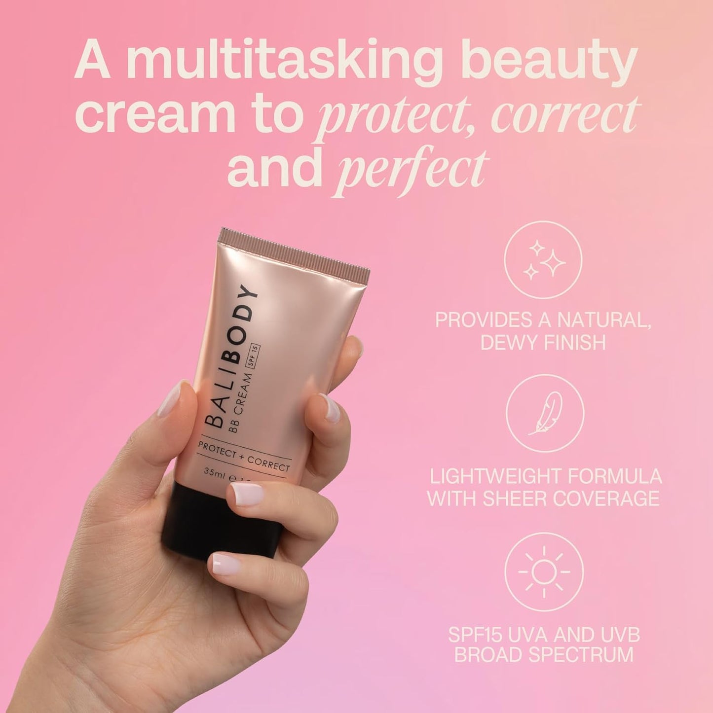 BALI BODY BB Cream SPF15 - Tan Shade | Tinted Sheer Face Cream with Hyaluronic Acid & Marine Collagen | Paraben Free, For All Skin Types | Vegan, Cruelty Free Australian Made (35 ml/1.2 fl oz)