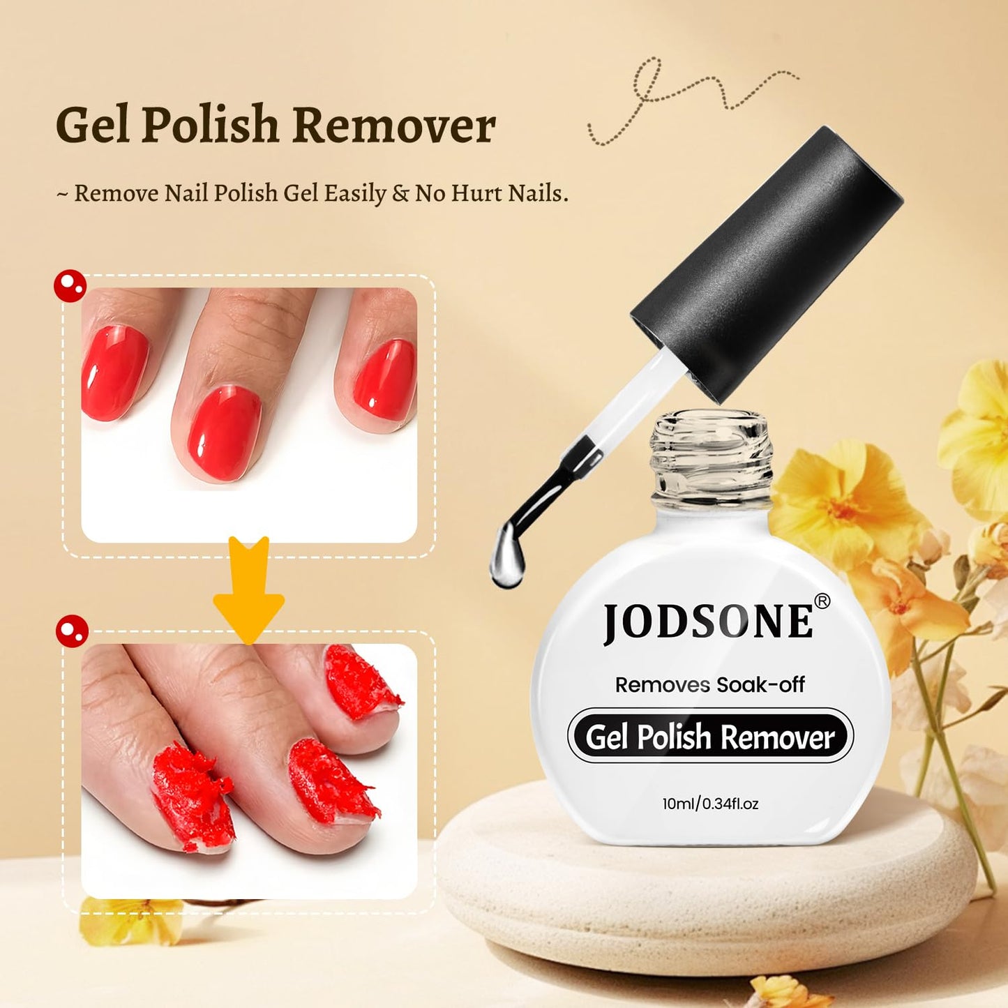 JODSONE 3Pcs 10ml Top and Base Coat Gel Nail Remover Set Gel Nail Remover for Quick and Easy at Home Removal U V Light Curing Required