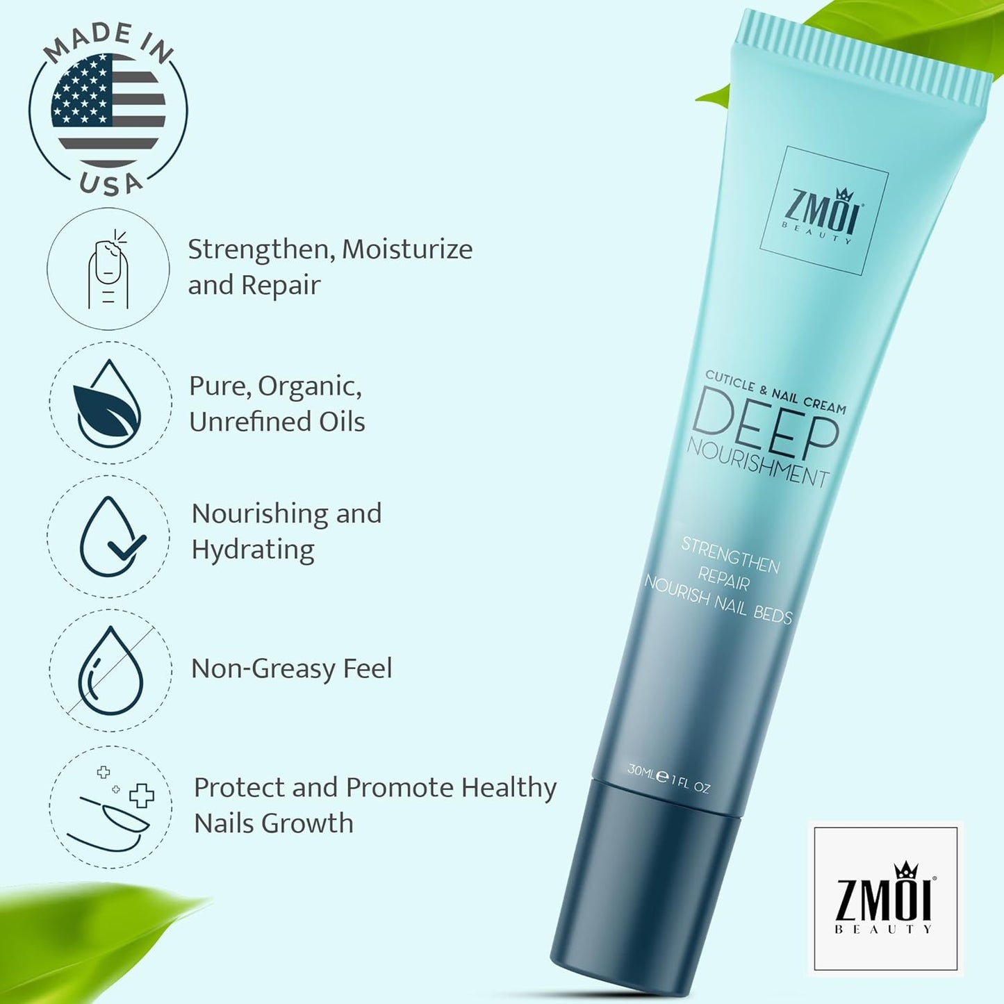 Cuticle & Nail Cream Treament, Deep Nourishing - USA Made - Daily Repair Nail Care w/Organic Shea Butter, Jojoba Oil - Soften Cuticles, Strengthen Nails, Hydrating (Pack of 2)