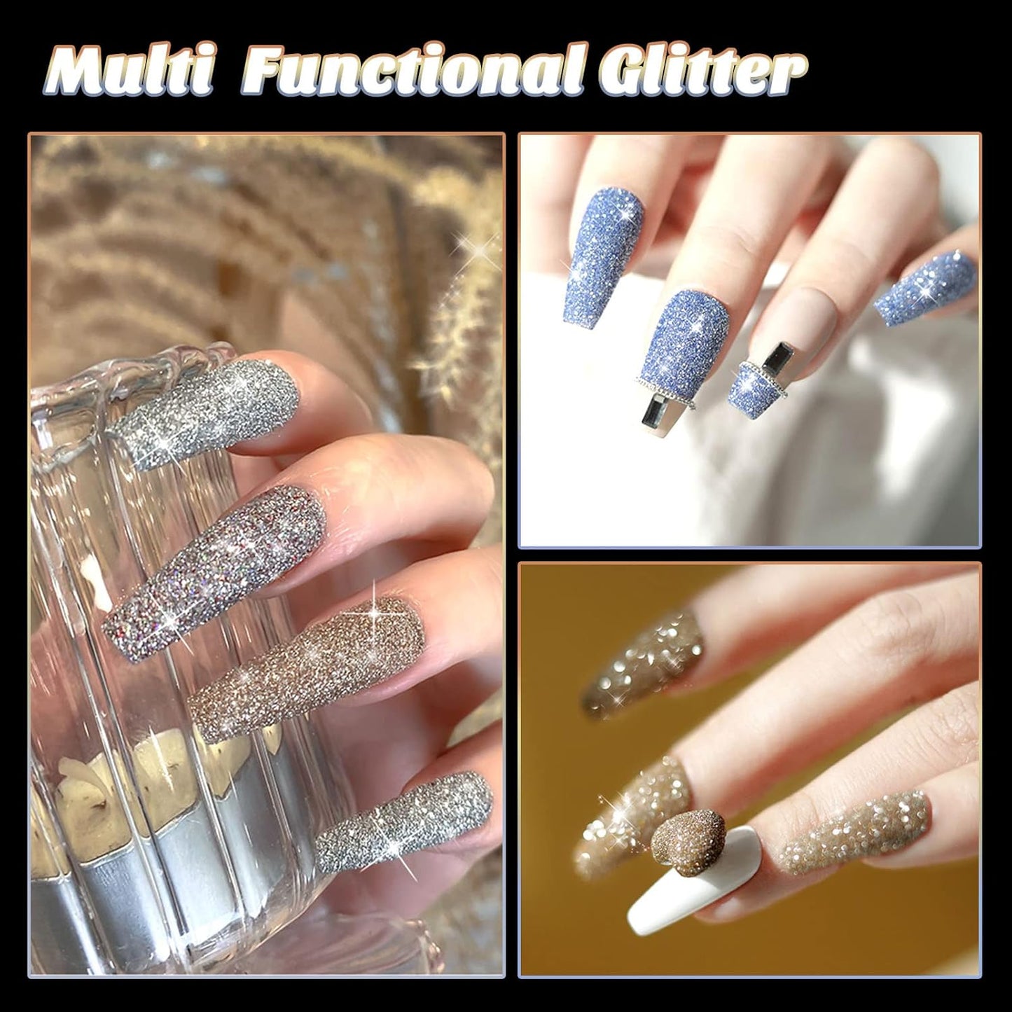 Allstarry Diamond Nail Glitter 4 Colors Sparkling Korea Reflective Glitter Diamond Dust Shiny Powder Pigment Craft Sequins Nail Supplies for Nail Art Gel Polish Crafts Disco Party Nightclub Wedding