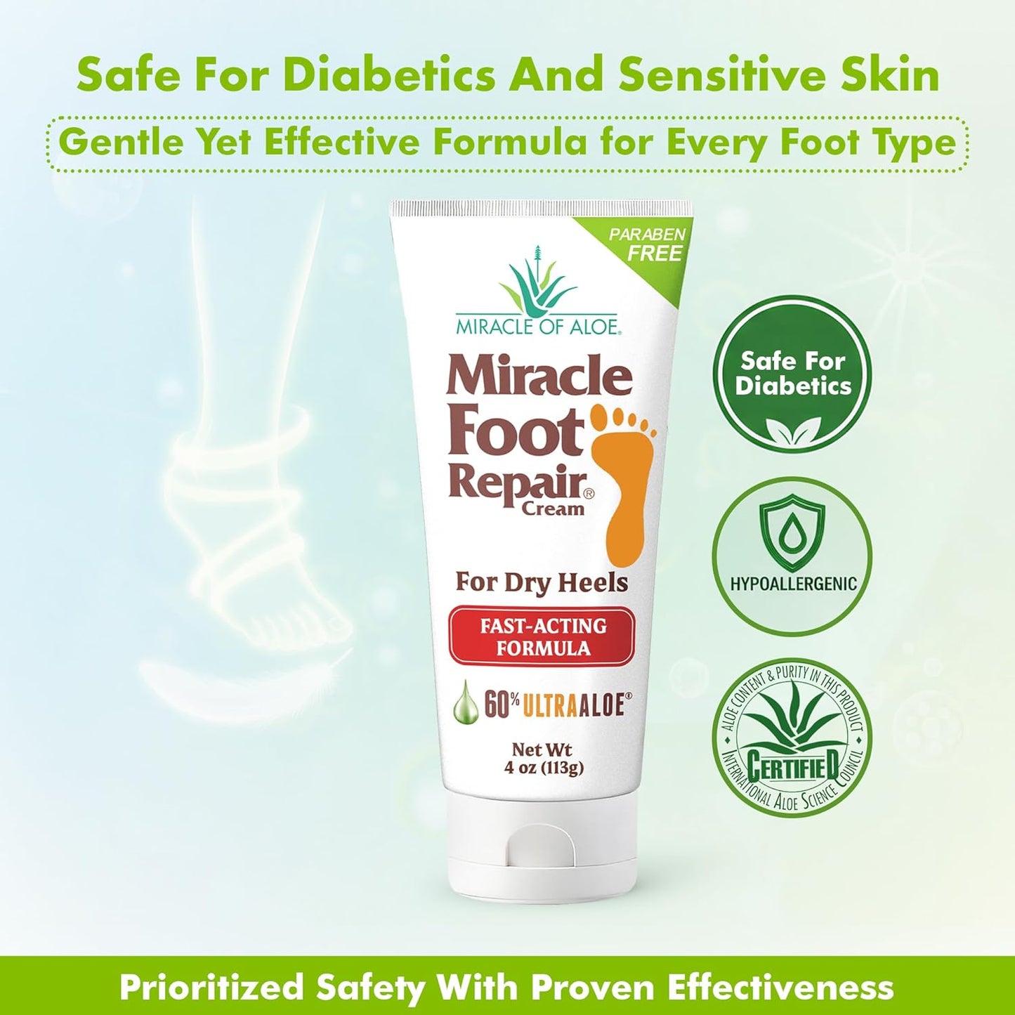 Miracle Foot Repair Cream, 4 oz Repairs Dry Cracked Heels and Feet, Diabetic-Safe, 60% Pure Ultra Aloe Moisturizes, Softens, and Repairs, Relief from Discomfort of Ingrown Toenails (2-Pack)