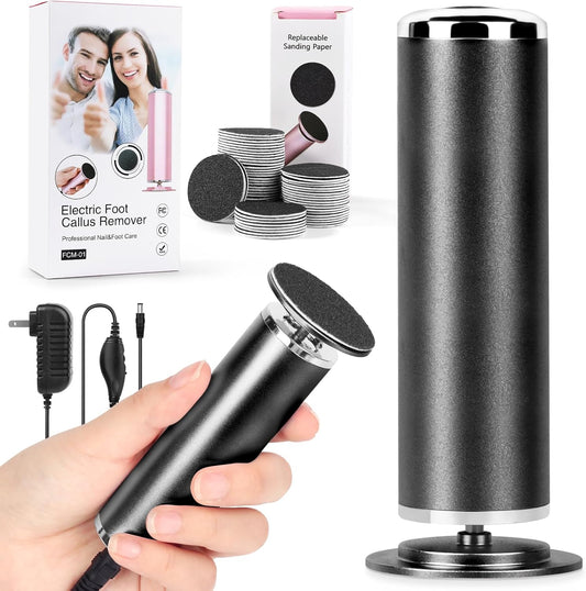 Foot File Callus Remover for Feet: Profesional Pedicure Tool for SPA - Adjustable Speed Feet File Grinder for Skin and Calluses - with 60 Pcs Replacement Sandpaper Disk for Home Salon(Black)