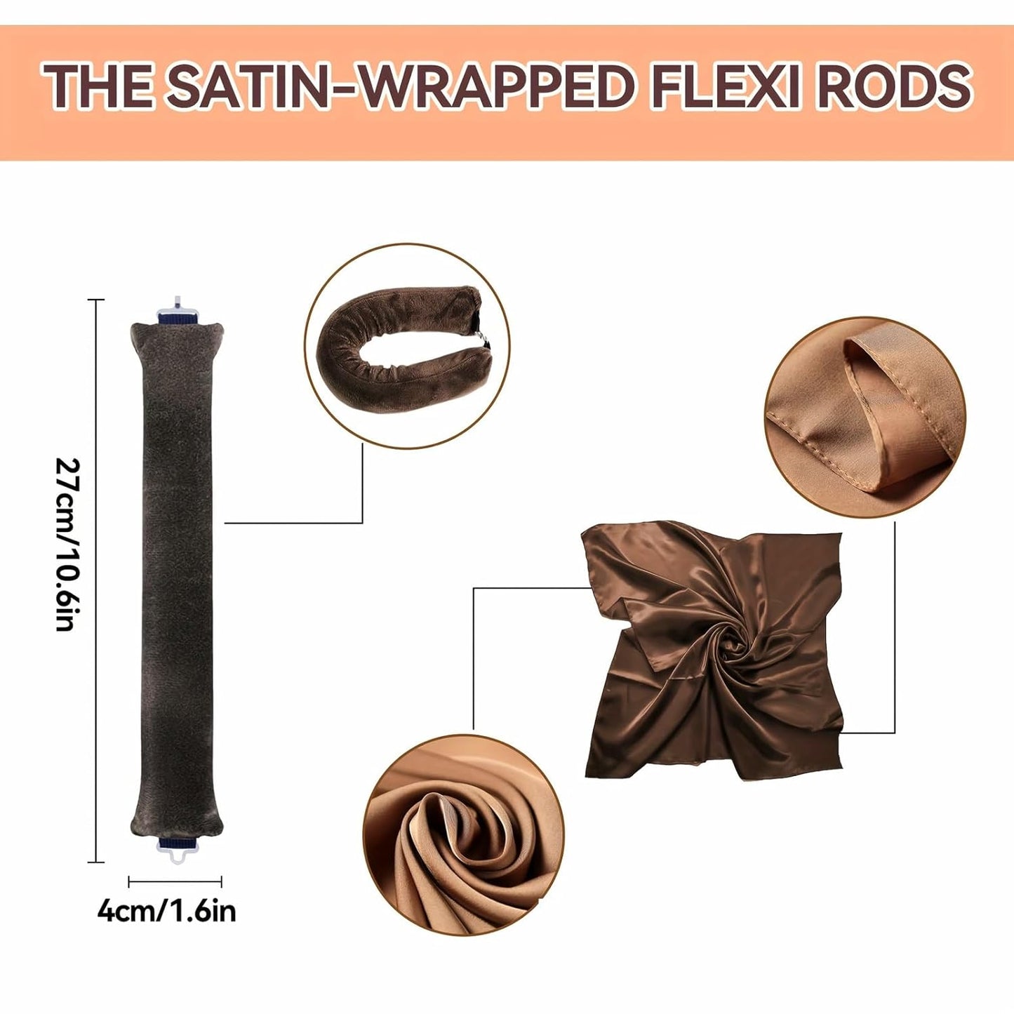 Heatless Hair Curler Overnight Curl Rods for All Hair Types, Healthy and Stylish Heatless Curling Set jumbo heatless hair curler to sleep in Heatless Hair Curlers (Khaki, Medium)