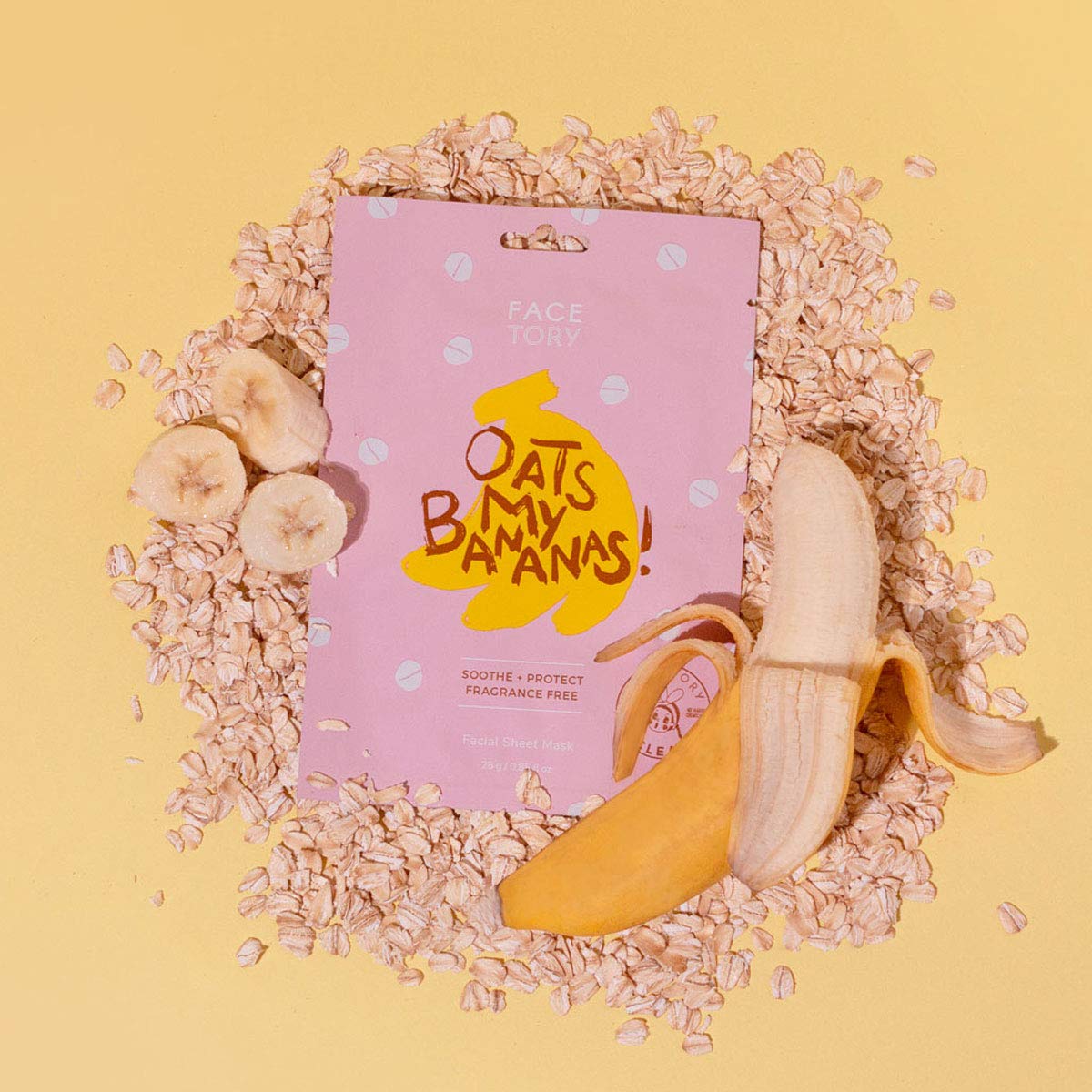 FACETORY K Beauty Face Mask Skin Care - OATS MY BANANAS CALMING Sheet Mask with Oat Extract | Milky Essence Soothes & Moisturizes (10 Pack)