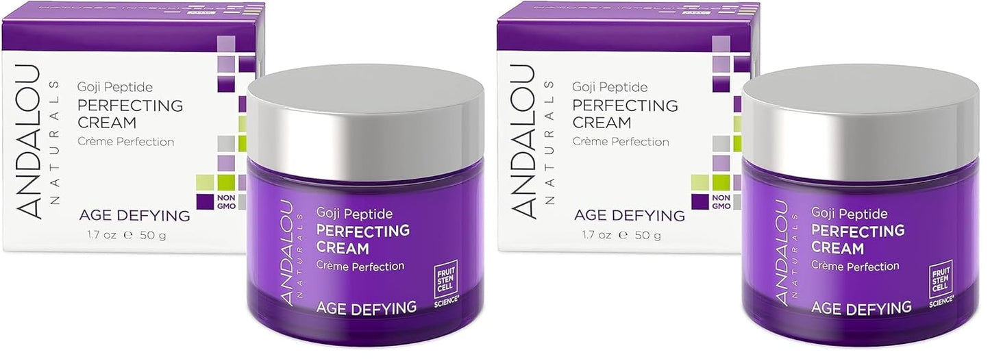 Andalou Naturals Goji Peptide Perfecting Cream, Age Defying Face Cream, Resveratrol CoQ10 Face Moisturizer, Supports Skin Collagen and Elastin & Helps Fight Fine Lines & Wrinkles, 1.7 fl oz
