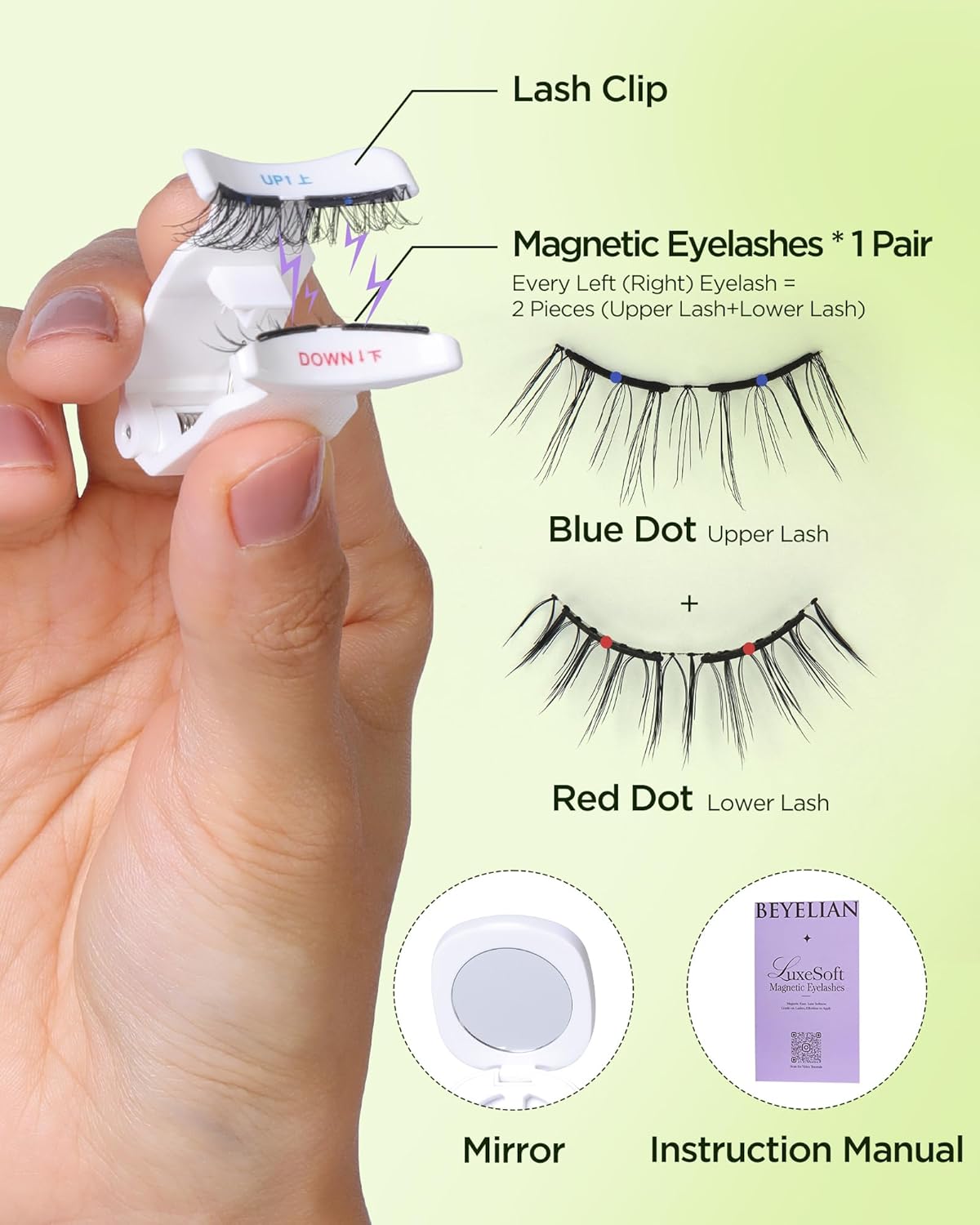 BEYELIAN Magnetic Eyelashes with Applicator Kit, Reusable Natural Look False Lashes, No Glue Needed Soft Magnetic Lashes for Eye MAC-101 (Lightweight & Comfortable)