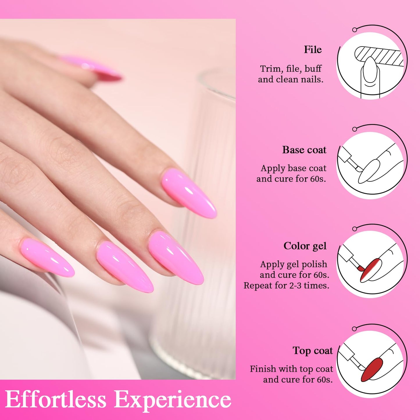 Pink Gel Nail Polish Set, Light/Hot Pink Cherry Blossom Strawberry All Seasons Soak Off Long Lasting Romantic 10 Colors Starter Kit DIY Home Gift for Girlfriend Woman Beginners