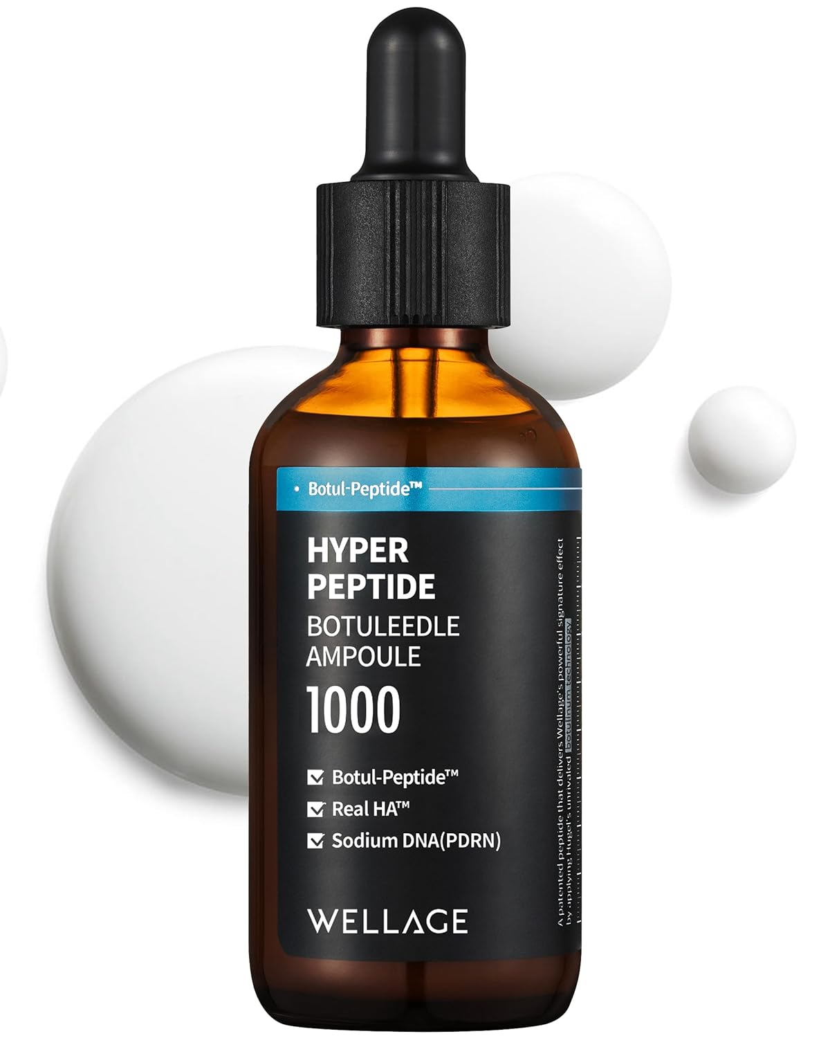 WELLAGE Hyper Peptide Botuleedle Ampoule, Korean Anti-Aging Serum with Infused Peptide, High Purity of Hyaluronic Acid, PDRN, Panthenol, Squalane - Pore Elasticity, Plumping Skin, 1.69 fl.oz.