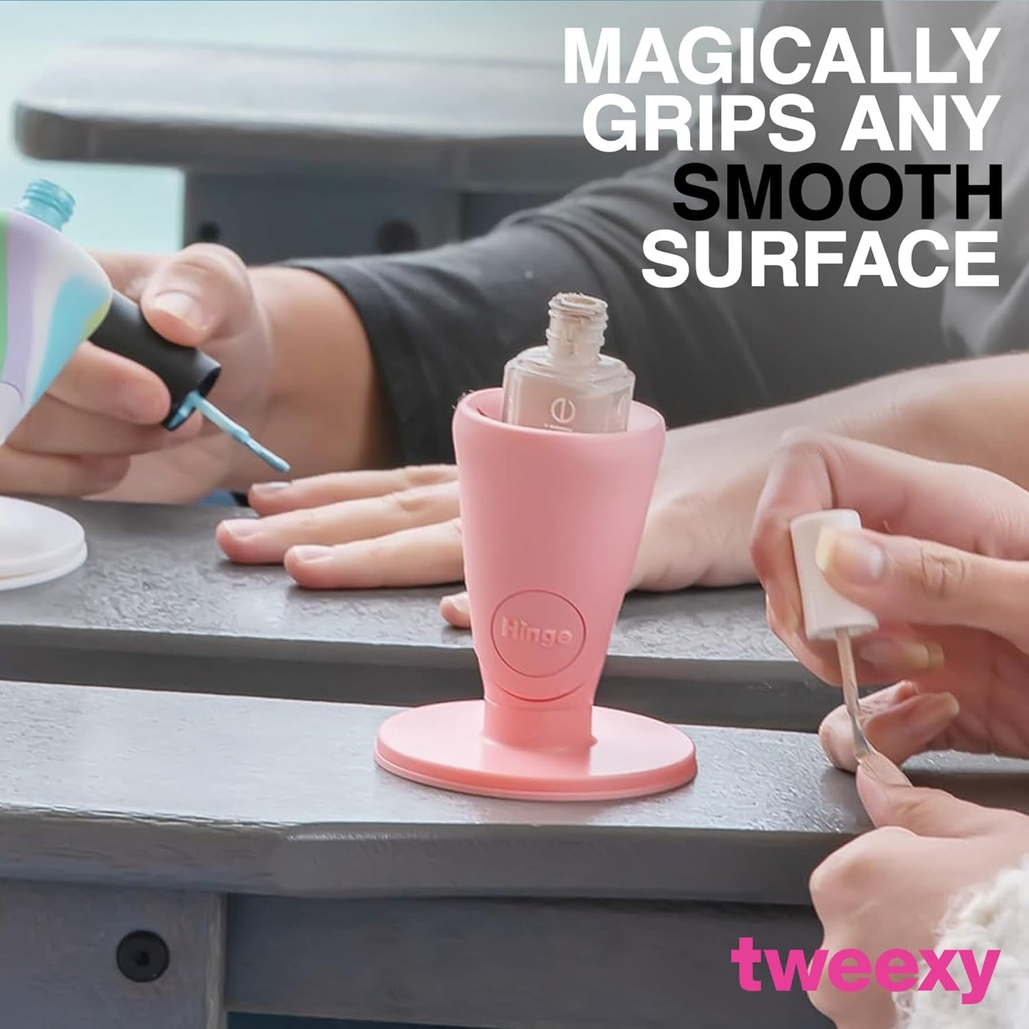 tweexy Hinge Untippable Nail Polish Bottle Holder | Anti-Spill Nail Polish Holder Stand, Tilted, IntelliStick Airlock Suction | Fingernail Painting, Nail Art Tools | Nail Polish Accessories (Blush)