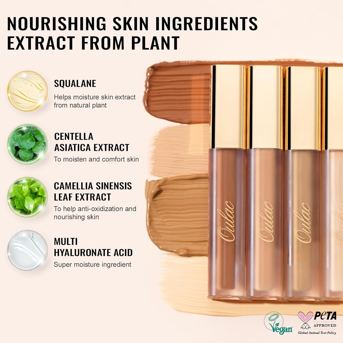 Oulac Concealer Full Coverage, Concealer Stick for Dark Circles, Hydrating Concealer Infused with Hyaluronic Acid, Lightweight, Long Lasting, Vegan Concealer 3.8ml, Shade: W6 Honey