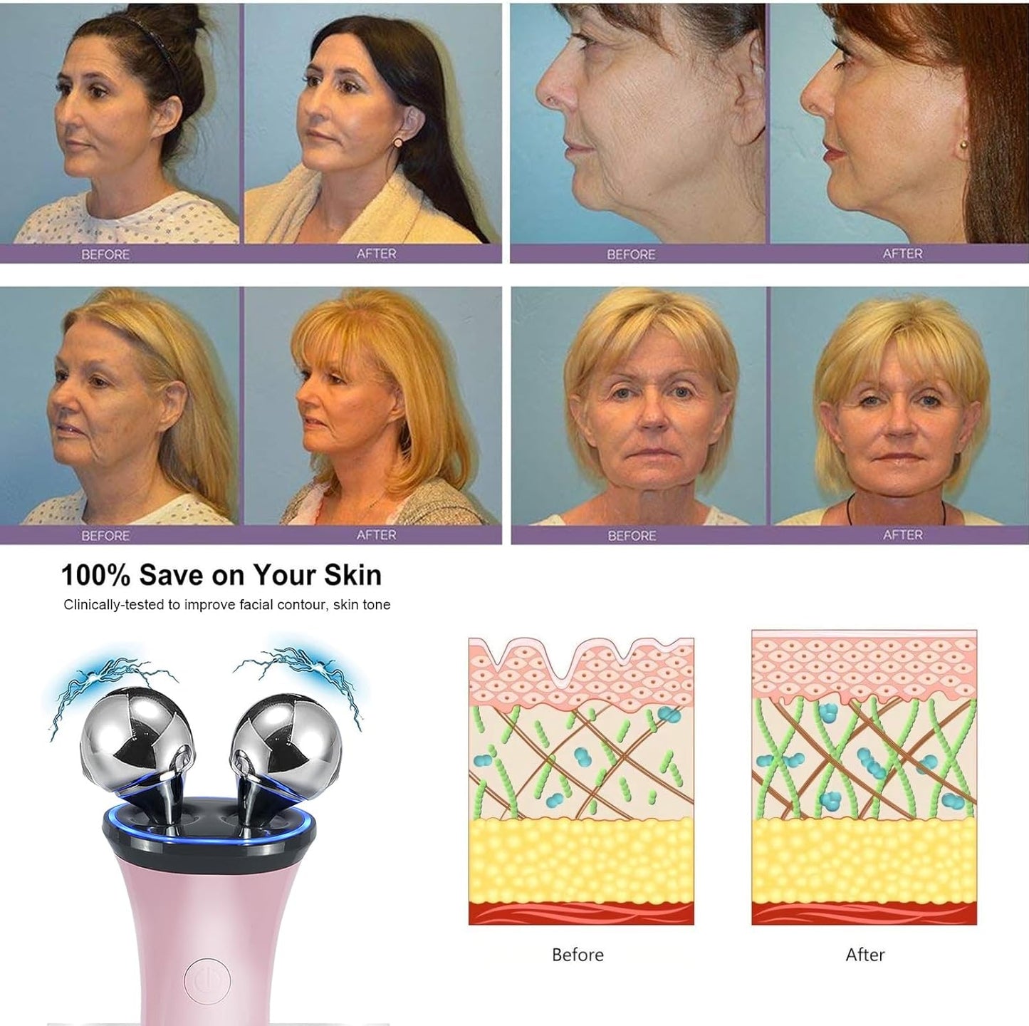 Microcurrent Facial Device, Face Massager Electric Face Lifting, Microcurrent Facial Device for Face and Neck, Best Present for Mother and Companion, Handheld Skin Care Face Toning Device(Pink)