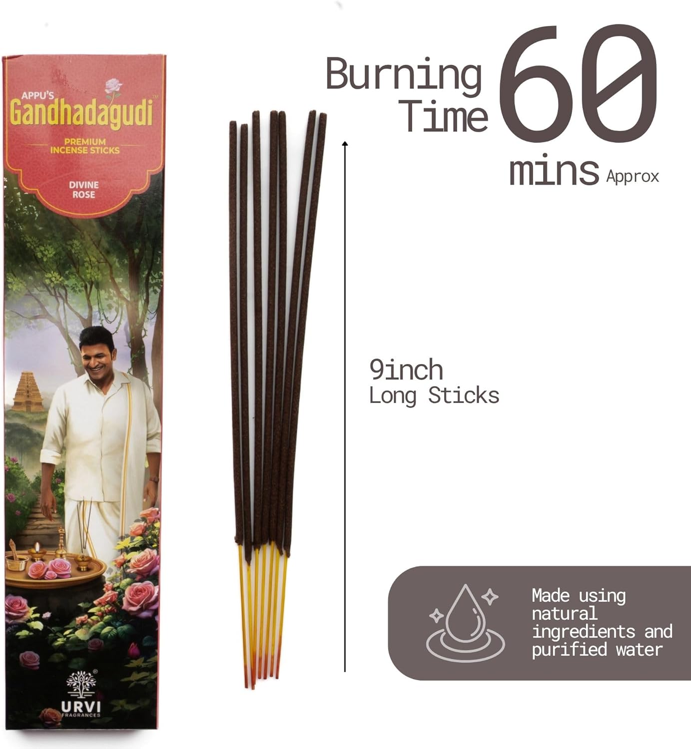APPU'S Gandhadagudi Divine Rose Incense Sticks – 100g | Handmade, Toxin-Free, Long-Lasting Fragrance | Natural Resin Aroma for Meditation, Yoga & Home Use