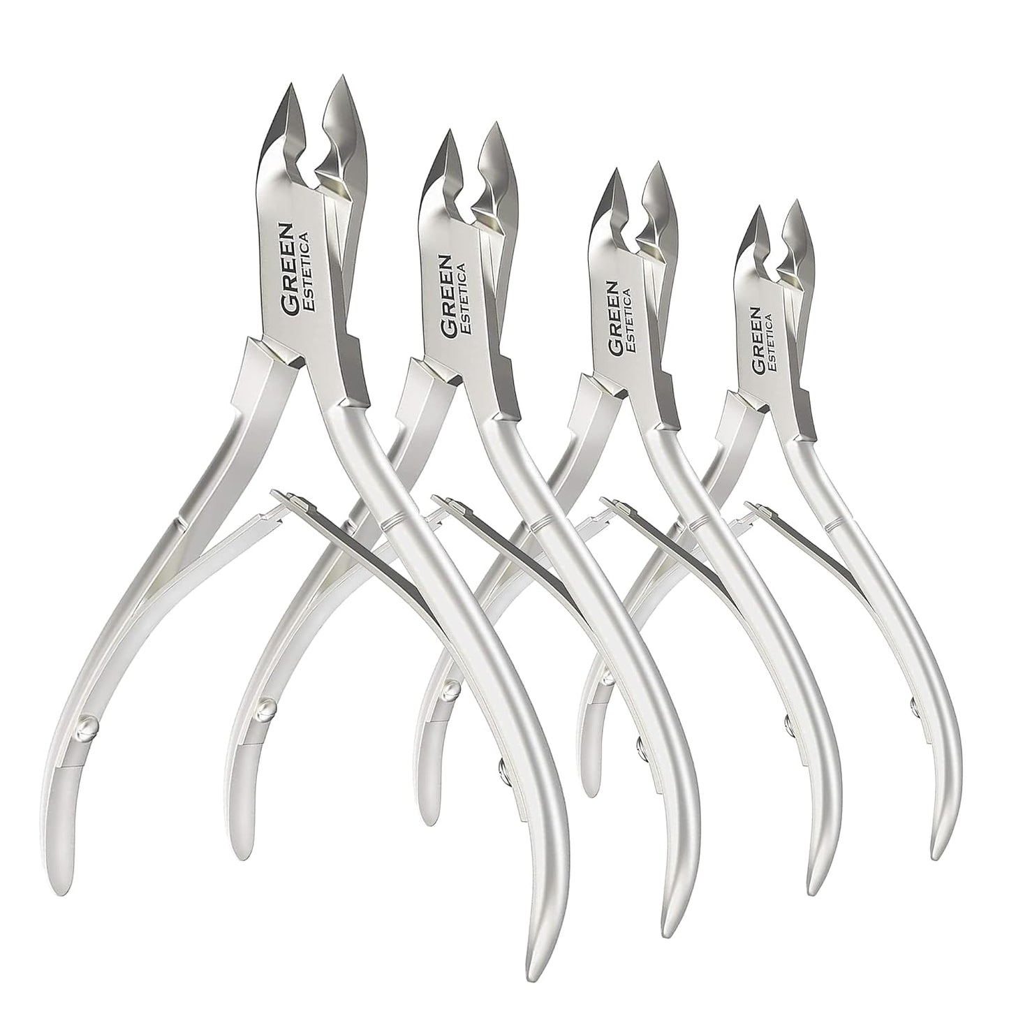Professional Cuticle Trimmer Nail Cuticle Cutter Stainless Steel Cuticle Nippers with Sharp Blades of Cuticle Remover Clippers Manicure Tools Double Spring - Pedicure Nail Tools (Silve - 4 Pack)
